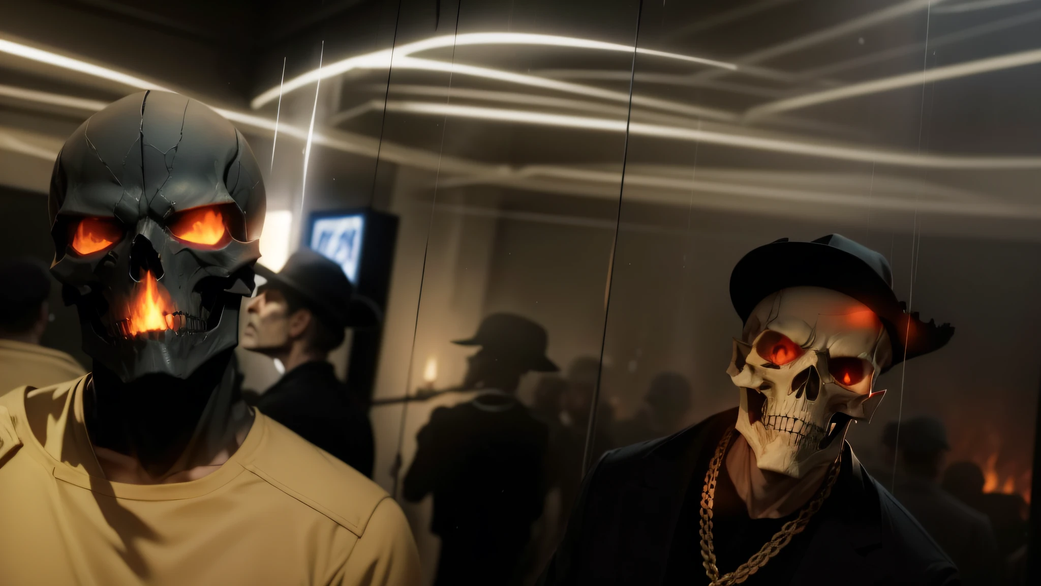 skull face, dark fire behind --auto --s2