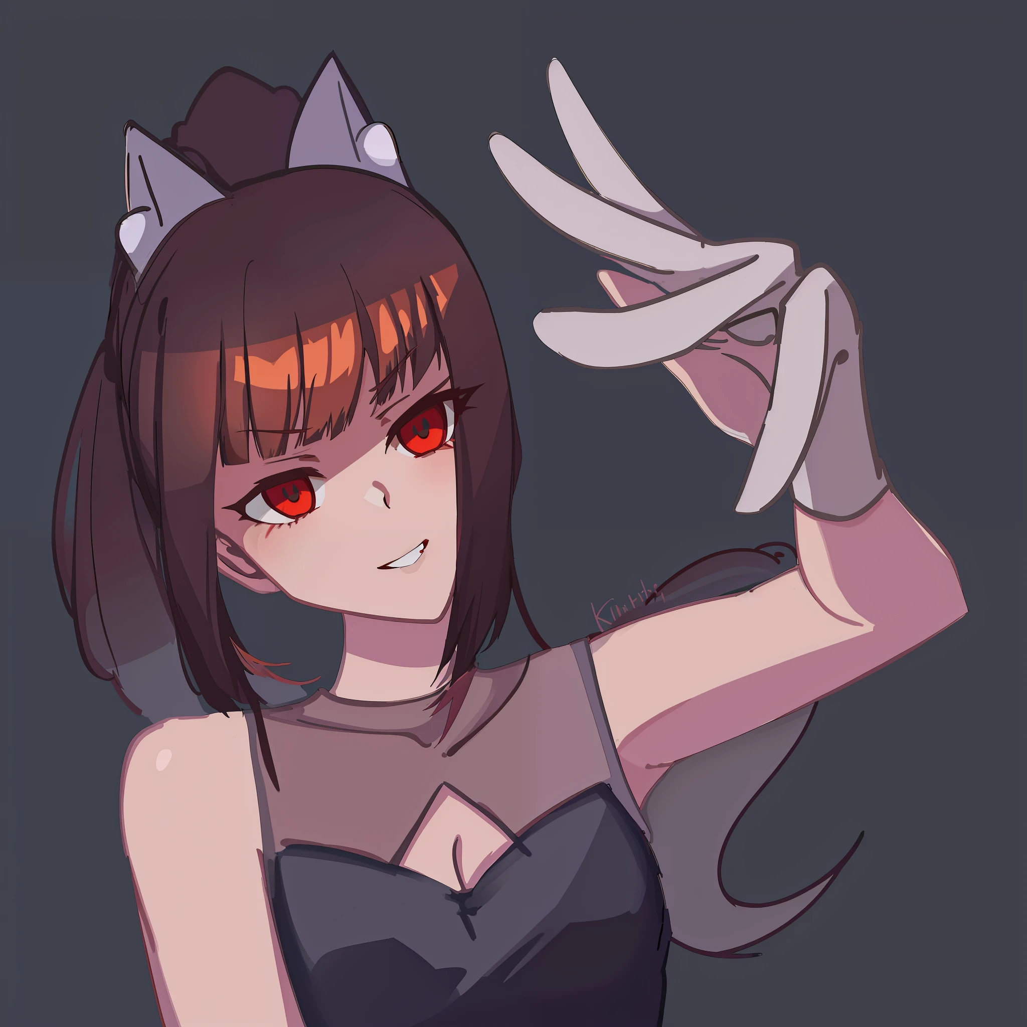 anime girl with red eyes and cat ears holding a glove, anime catgirl, anime moe artstyle, by Kamagurka, anime girl with cat ears, cute anime catgirl, demon anime girl, holo is a wolf girl, flat anime style shading, beautiful anime catgirl, anime artstyle, cat girl, attractive matoi ryuko