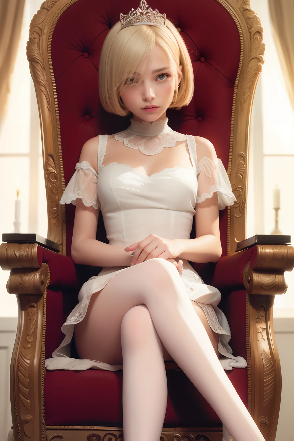 White girl seat in a chair without Bra