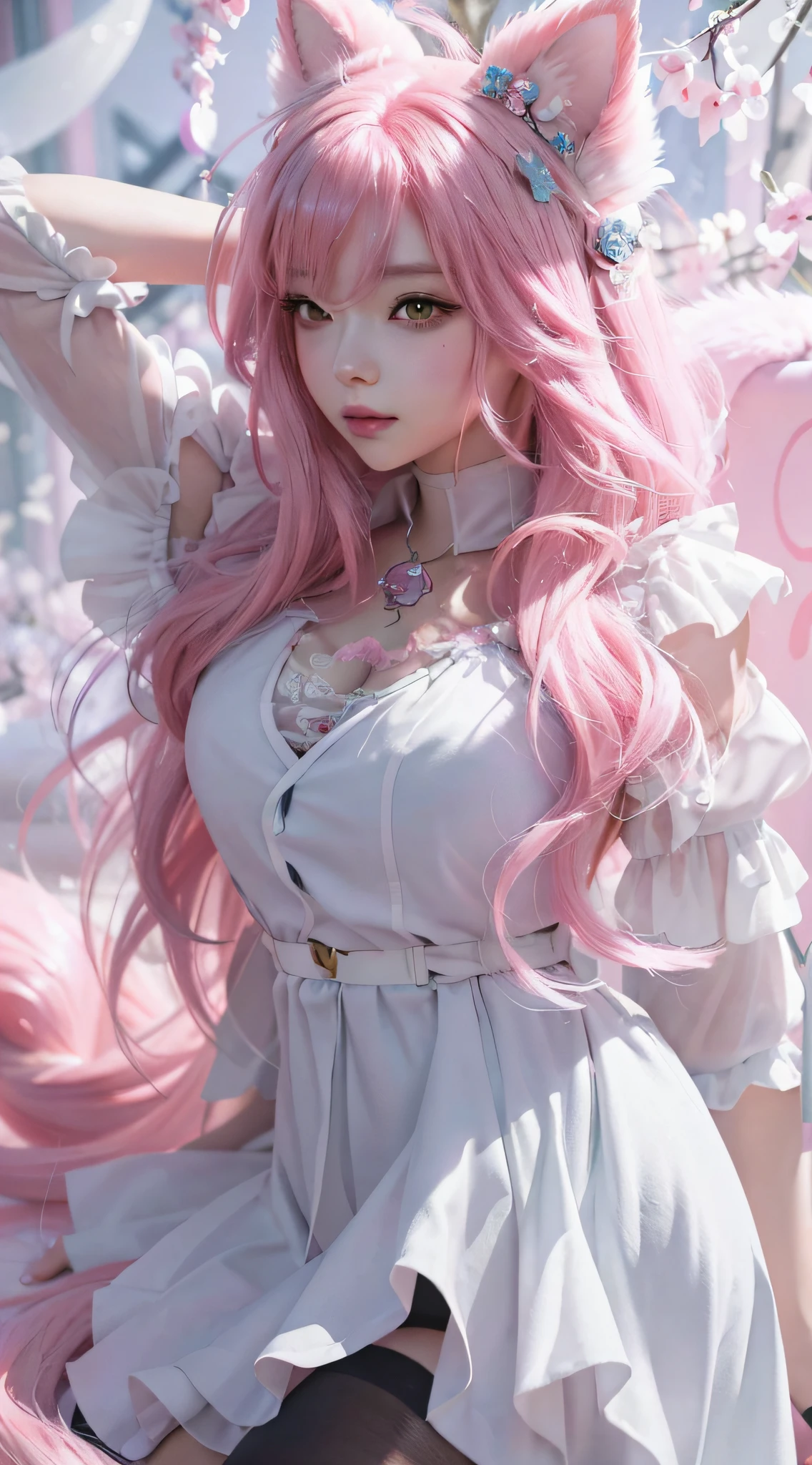 a close up of a woman with pink hair and a cat ears, artwork in the style of guweiz, 8k high quality detailed art, guweiz, detailed digital anime art, anime girl with long hair, anime fantasy illustration, beautiful anime catgirl, soft anime illustration, guweiz on pixiv artstation, beautiful anime portrait, beautiful anime artwork