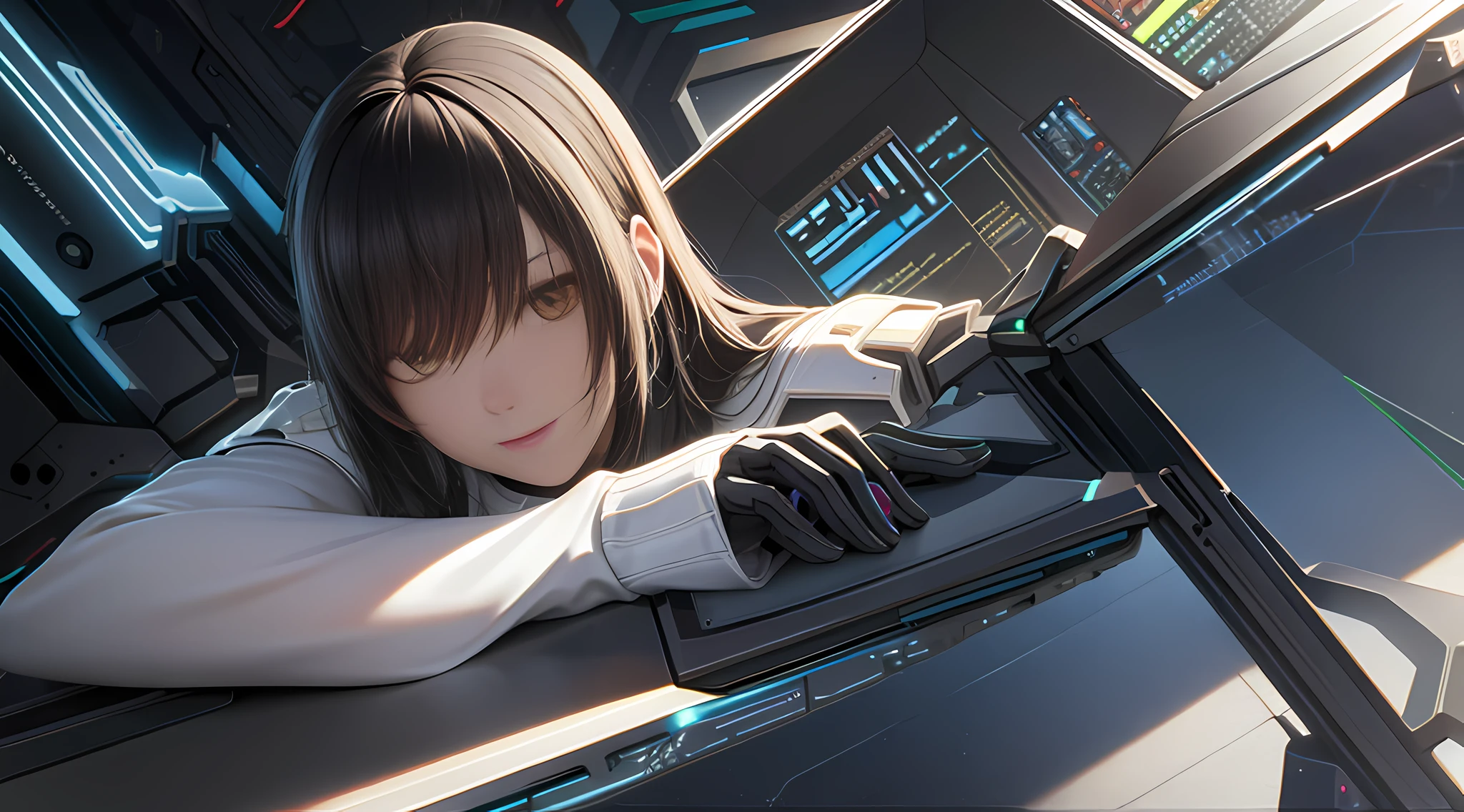 (Best Quality), ((Masterpiece), (Detail: 1.4), 3D, A Beautiful Cyberpunk Woman, HDR (High Dynamic Range), Ray Tracing, NVIDIA RTX, Super-Resolution, Unreal 5, Subsurface Scattering, PBR Textures, Post-Processing, Anisotropic Filtering, Depth of Field, Maximum Sharpness and Clarity, Multi-layer Textures, Albedo and Highlight Maps, Surface Shading, Accurate simulation of light-material interactions, perfect proportions, Octane Render, two-color light, large aperture, low ISO, white balance, rule of thirds, 8K RAW, diverse pose