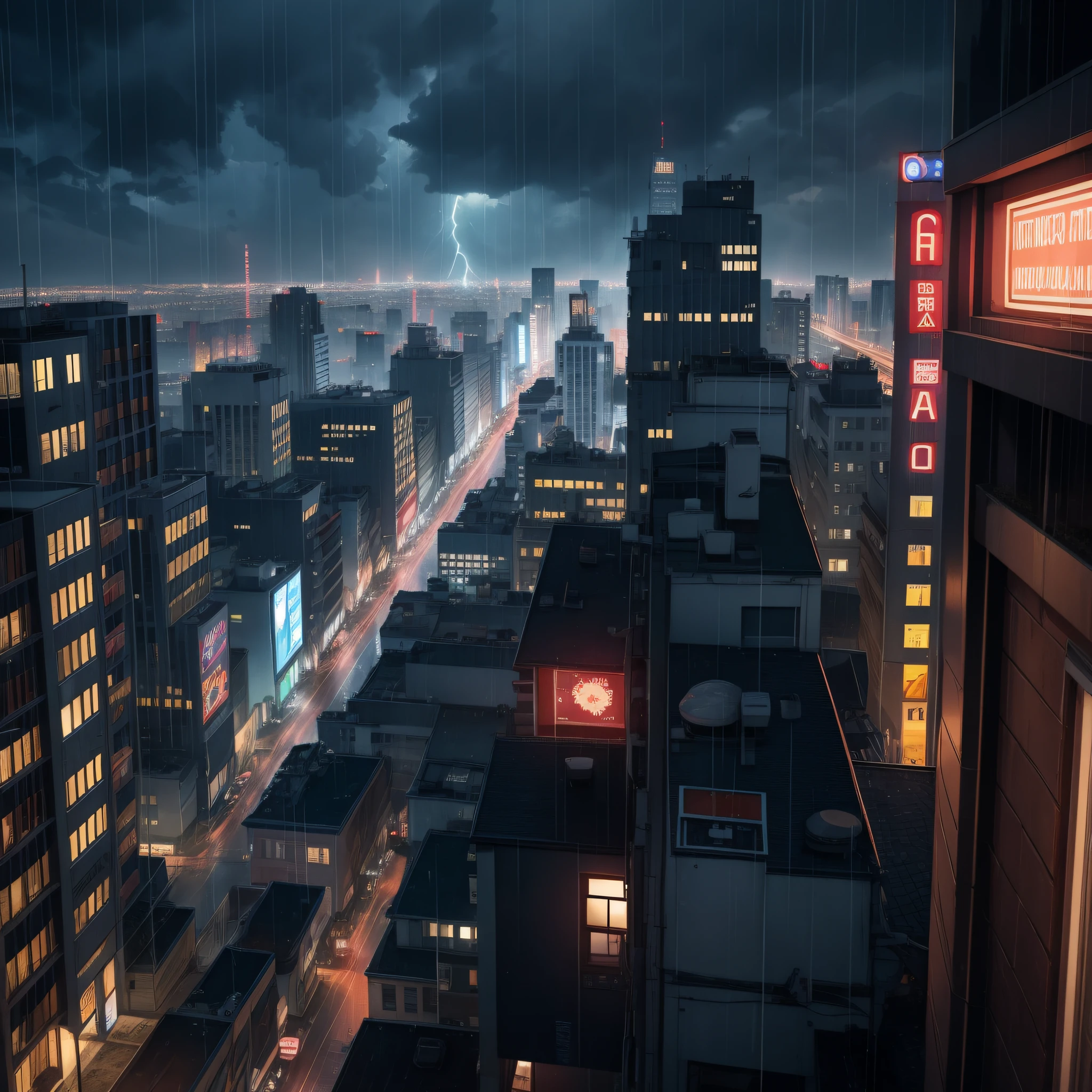 Night, city, terror, thunder and rain