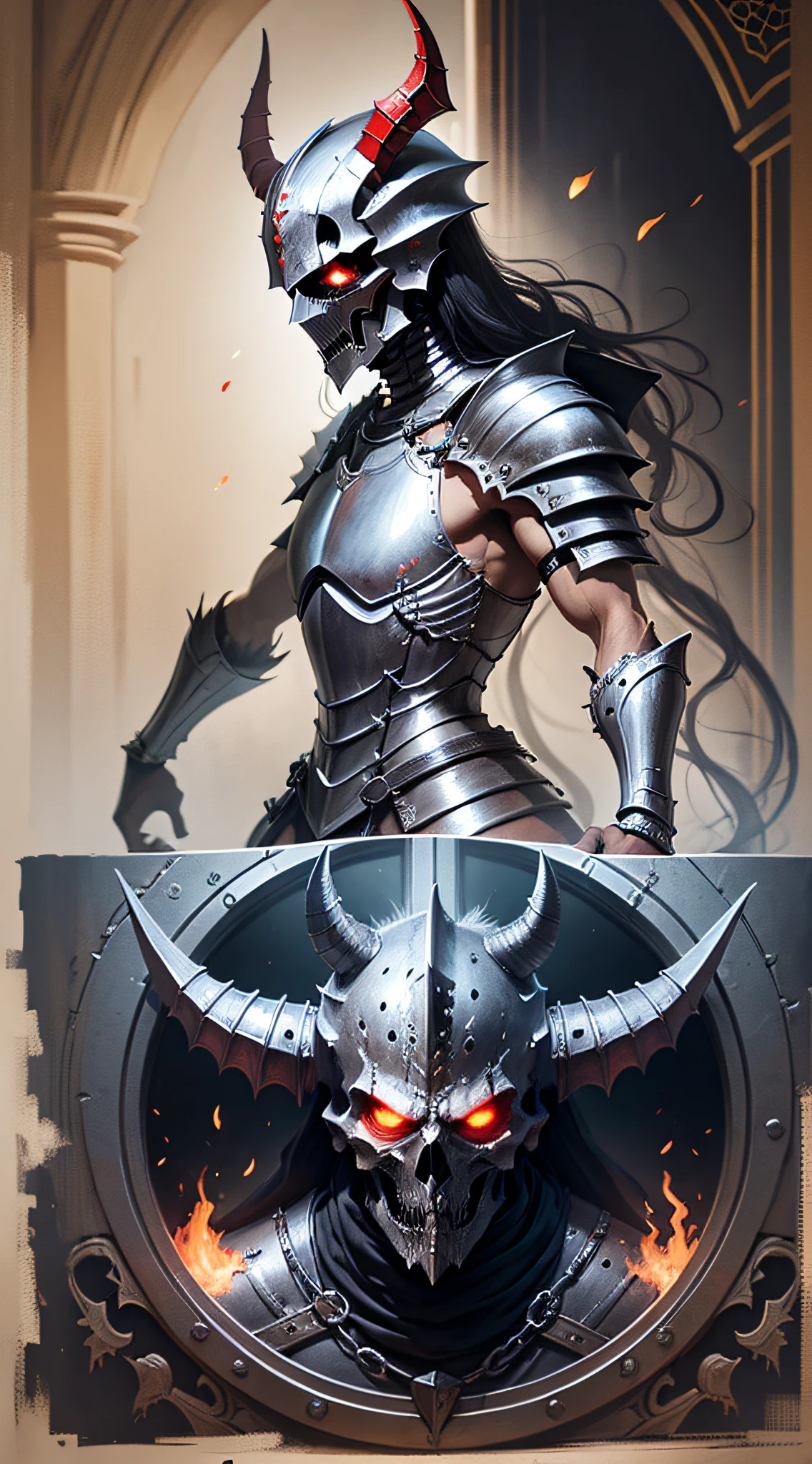 whole body+man+demon+death+medieval knight