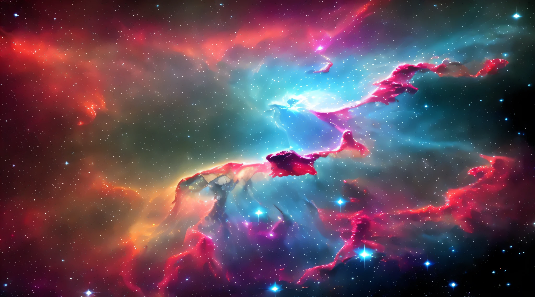 Ultra detailed photograph of a beautiful nebula in black, turquoise blue, baby blue, and red by james weeb, ultra realistic, better quality, better resolution, detail, vivid colors