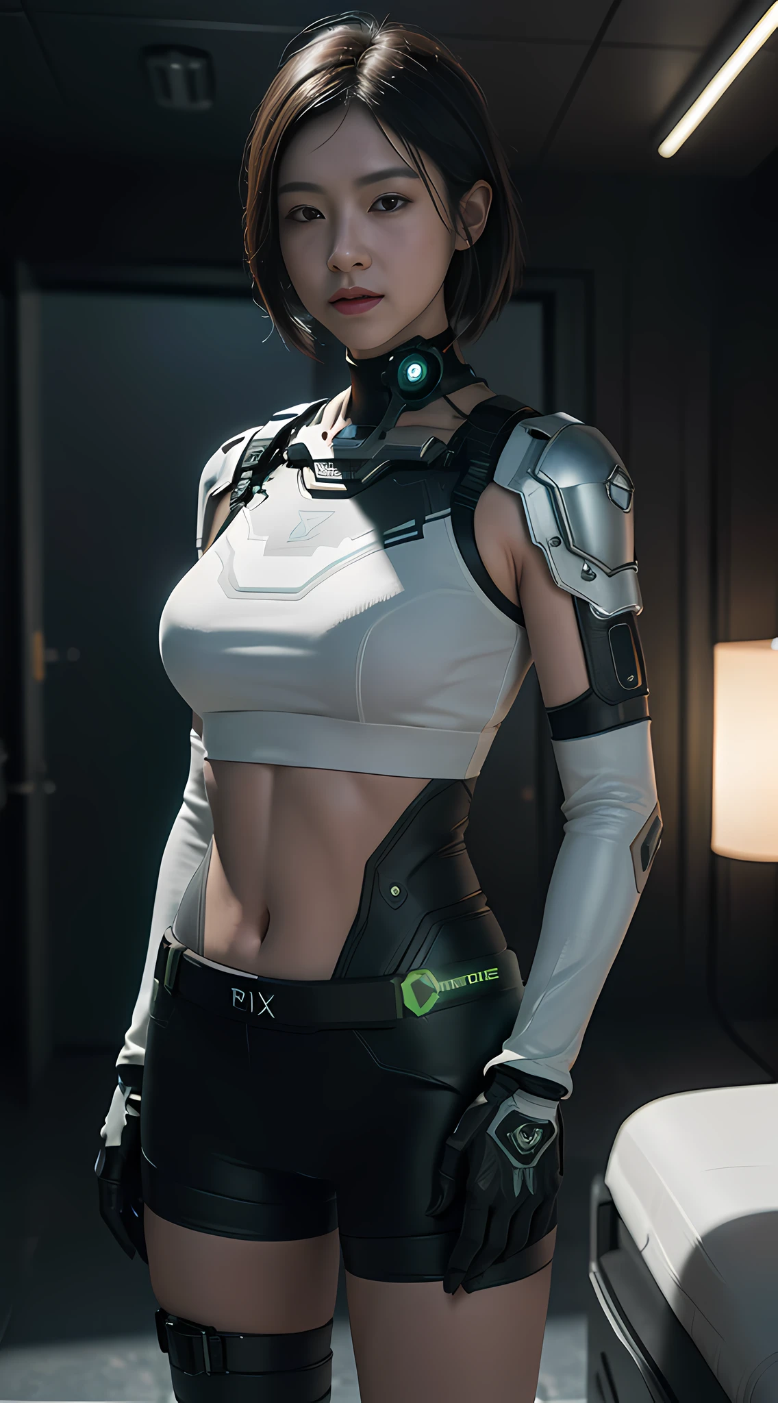 (Best Quality), ((Masterpiece), (Detail: 1.4), 3D, A Beautiful Cyberpunk Woman, HDR (High Dynamic Range), Ray Tracing, NVIDIA RTX, Super-Resolution, Unreal 5, Subsurface Scattering, PBR Textures, Post-Processing, Anisotropic Filtering, Depth of Field, Maximum Sharpness and Clarity, Multi-layer Textures, Albedo and Highlight Maps, Surface Shading, Accurate simulation of light-material interactions, perfect proportions, Octane Render, two-color light, large aperture, low ISO, white balance, rule of thirds, 8K RAW, diverse pose