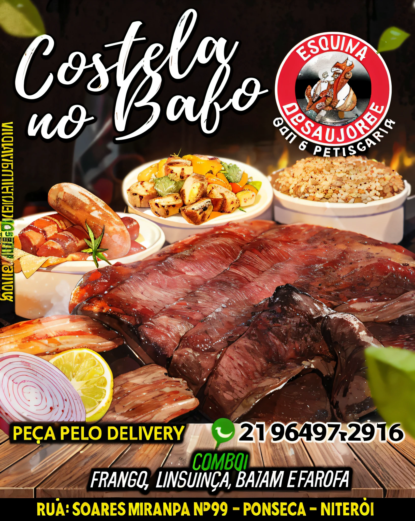 a close up of a plate of food with meat and vegetables, gostoso, contraposto, bispo do rosario, 2995599206, no logo!!!, 2806927615, 1614572159, barbecue, promo