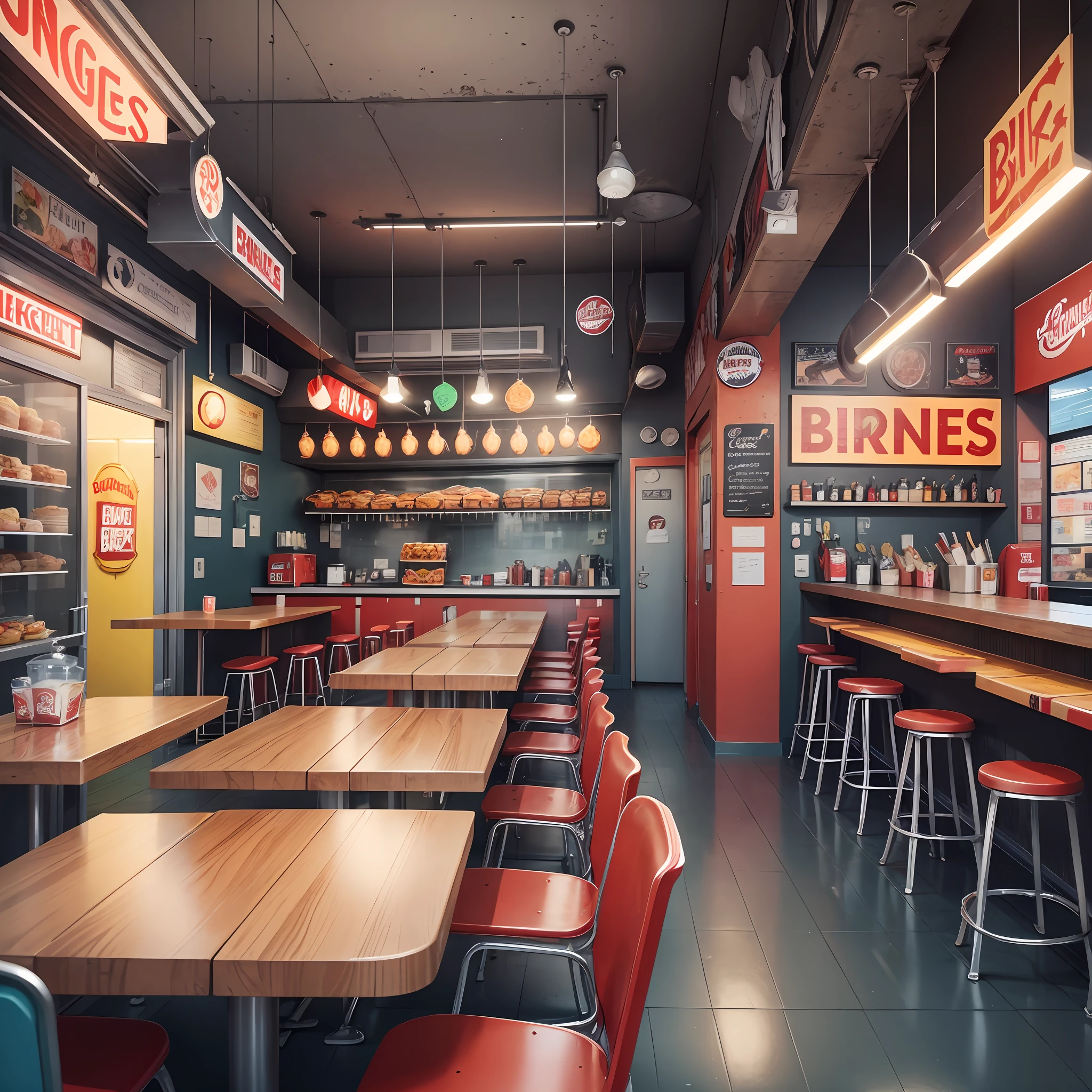 create an image of a burger joint whose name is FlameBite Burgers, that name should appear in the image --auto --s2