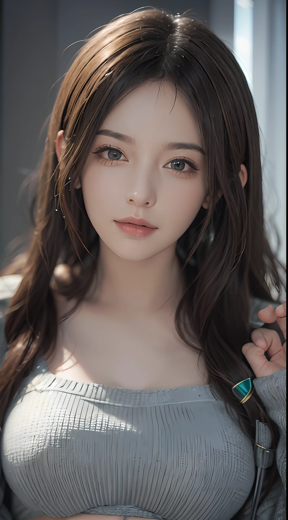 (MASTERPIECE、:1 girl.3 girls), (8k, photorealistic, RAW Photos, Bestquality: 1 girl.4 pcs), (1 girl boy), beautiful face, (realistic face), (Gray hair, long long hair:1 girl.3 girls), Nice hairstyle，Realistic Eyes，Nice detail eyes，（realistic skin），Beautiful skin，（sweater），Sexy，attractive，Super High Resolution，Hyper realistic，RAWExtremely detailed，golden proportions
