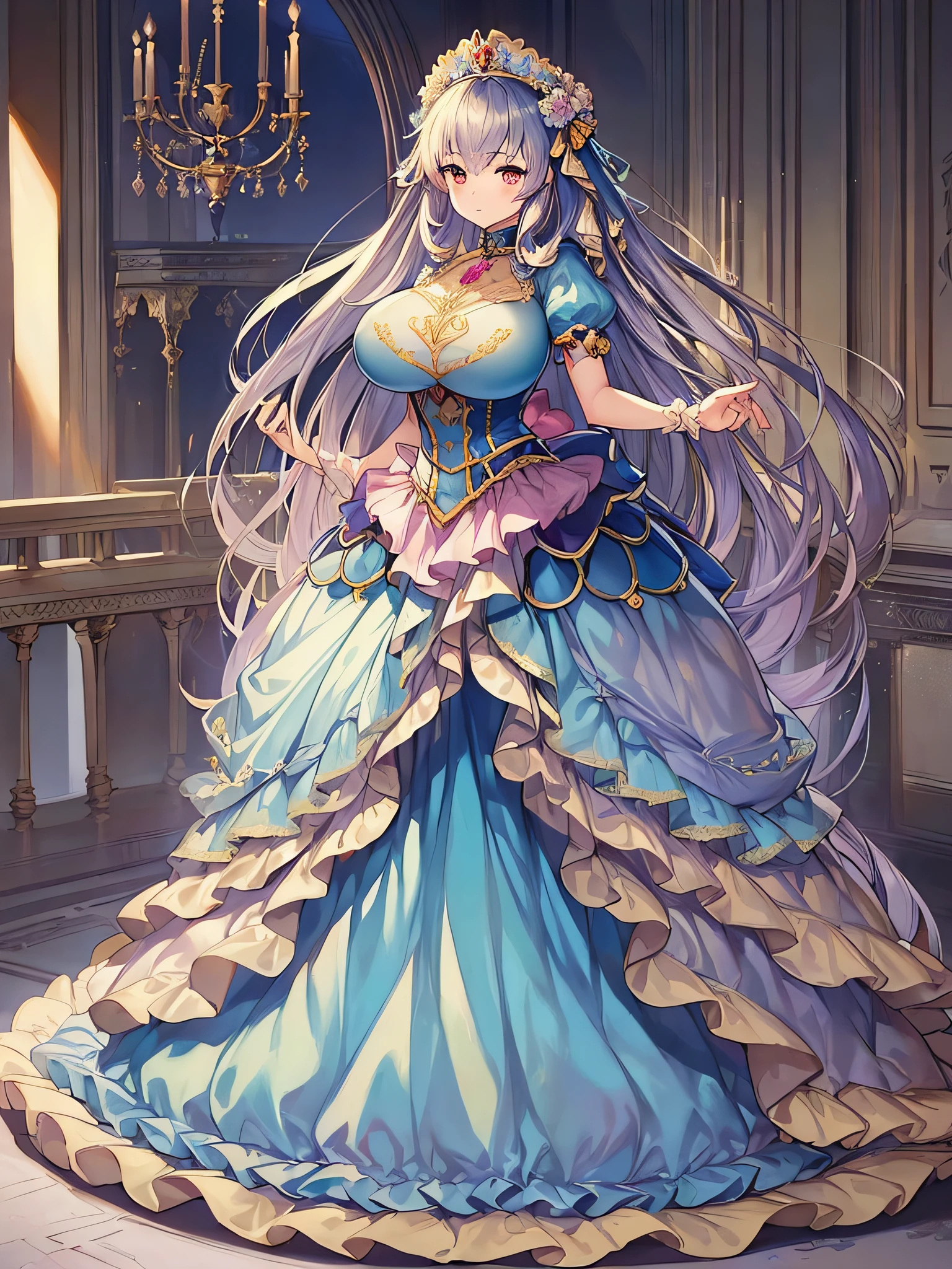 A woman in a blue dress with long hair and a tiable - SeaArt AI