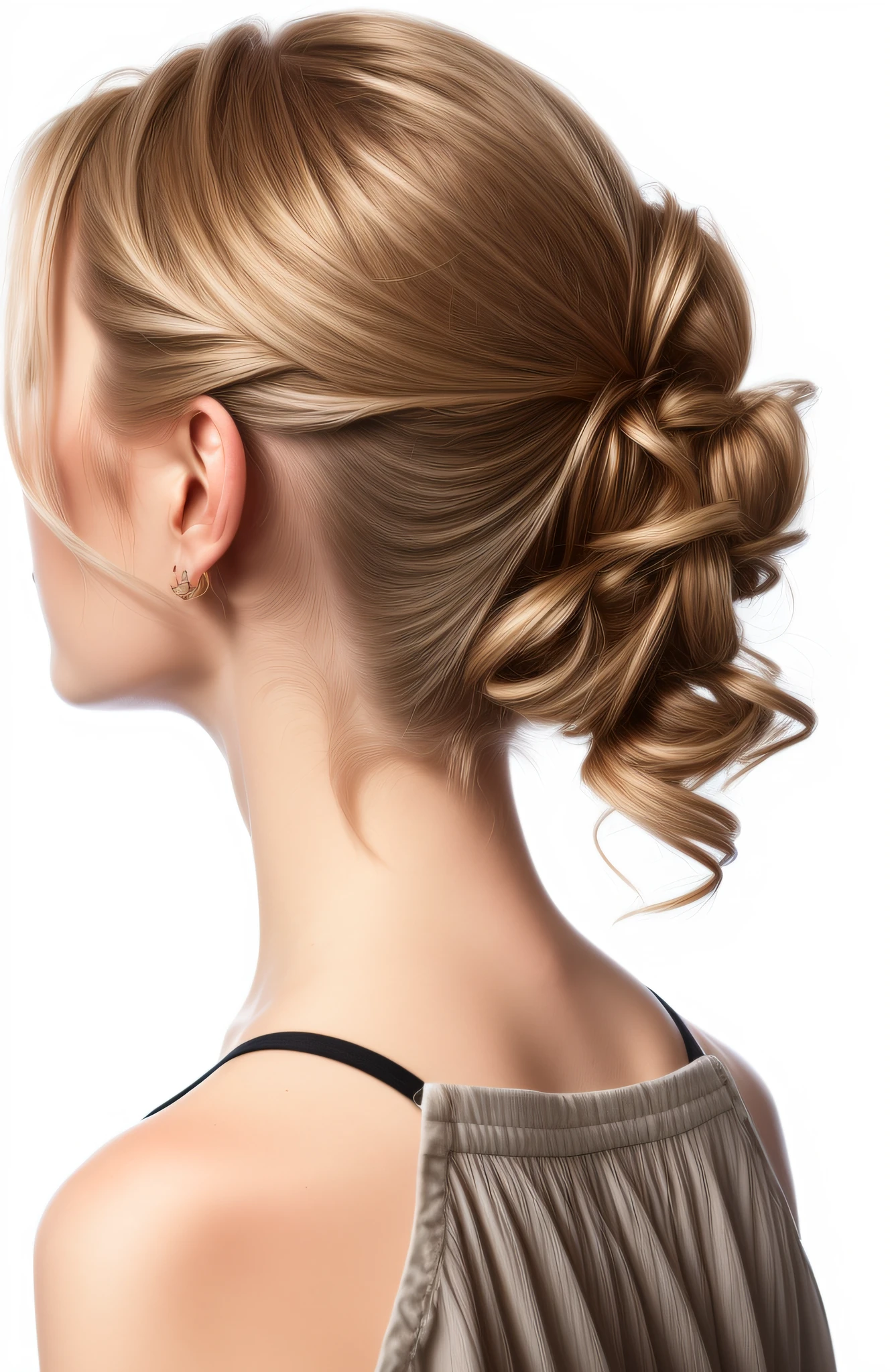 Blonde beauty, back side, hair clipped up, portrait photography, 8K