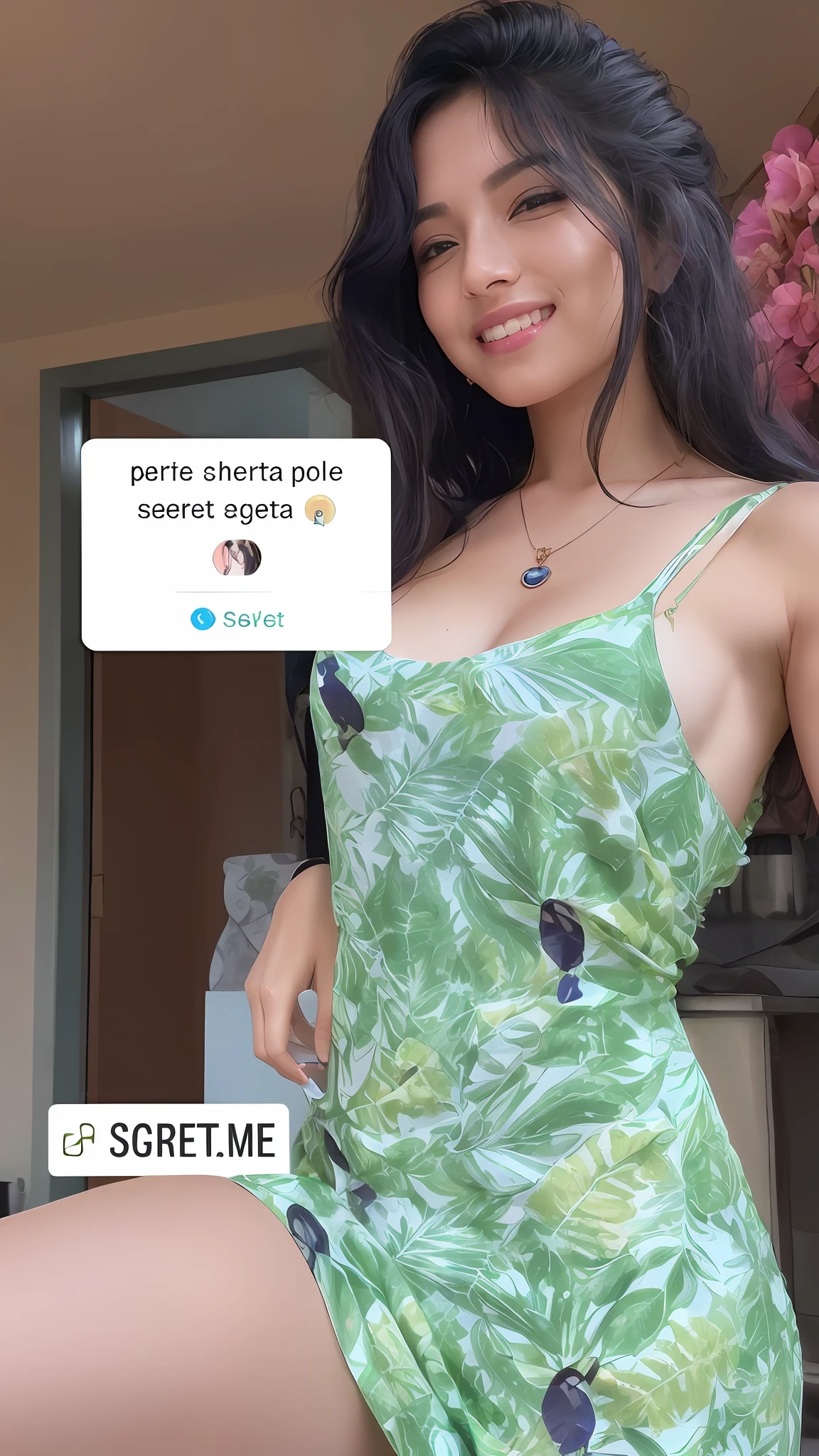there is a woman in a green dress posing for a picture, sexy :8, aseprite, ๐ญ ๐คฎ ๐ ๐, sexy dress, sempe, short dress, ๐๐๐พ, instagram model, sexy girl, latina skin, sie boob, ๐ฅ ๐ ๐น๏ธ ๐ :2Showing off her sexy legs and her beautiful breasts