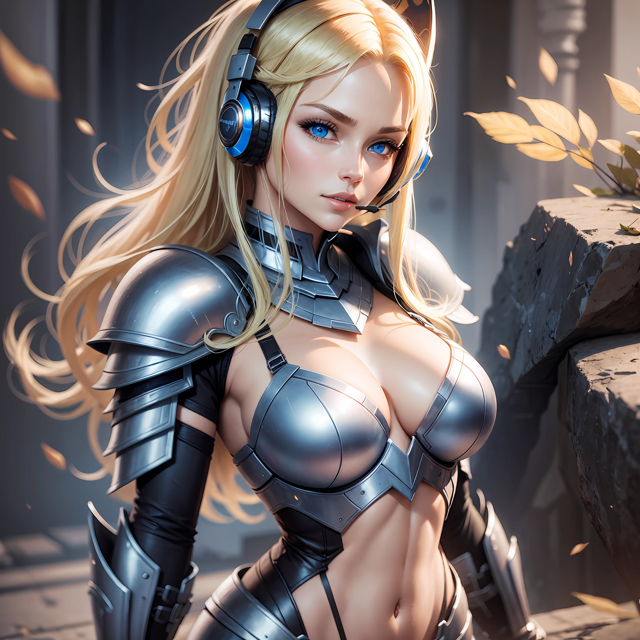 Beautiful woman, sexy outfit, armor, blonde headset, blue eyes, --auto --s2