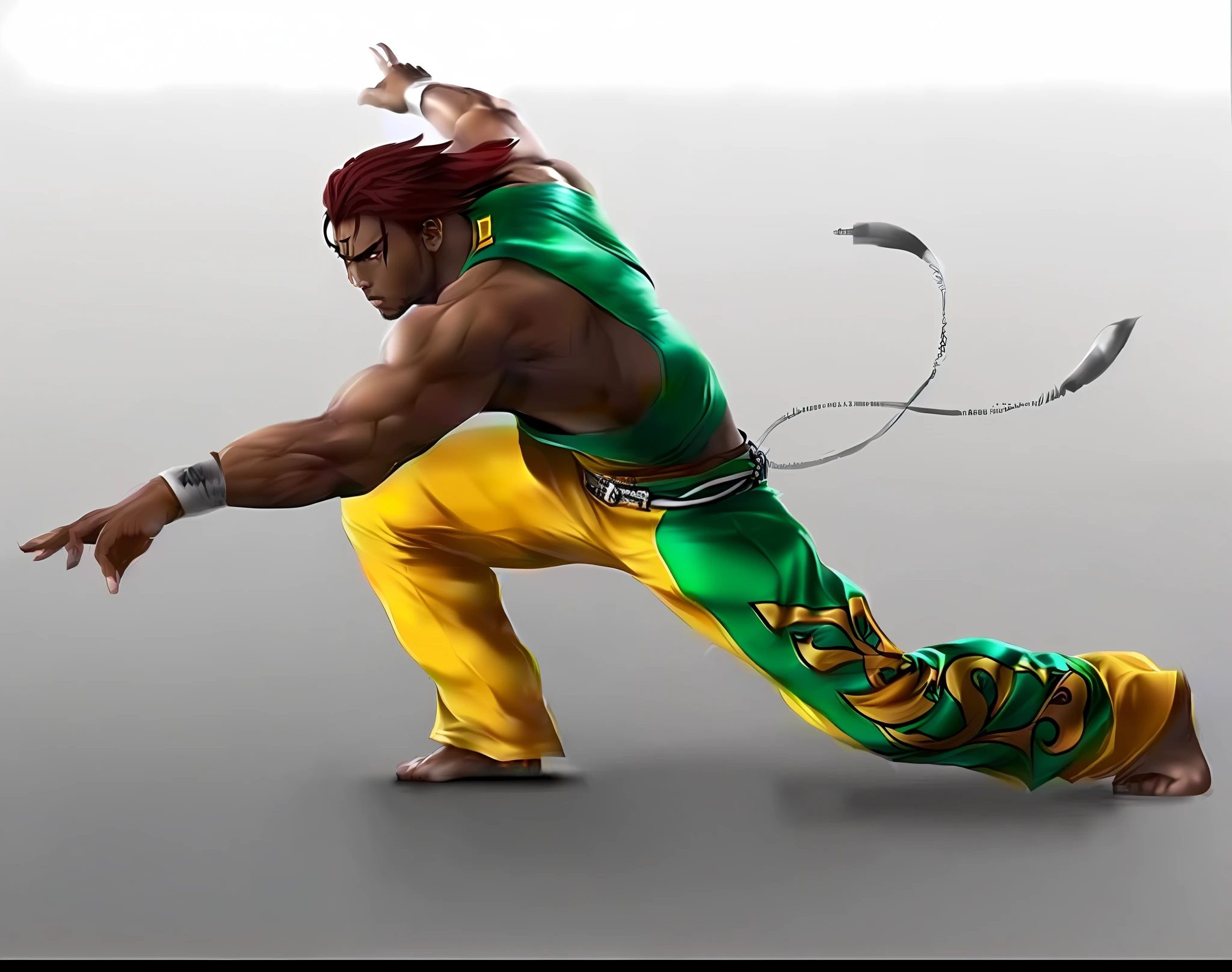 A man is doing a kick, fighting game character, like a character in Tekken, Capoeira, King of Fighters character, video game character, fighting pose, game character, fighter pose, video game character art, badass pose, in a fight pose, fight pose, skull head, red eye