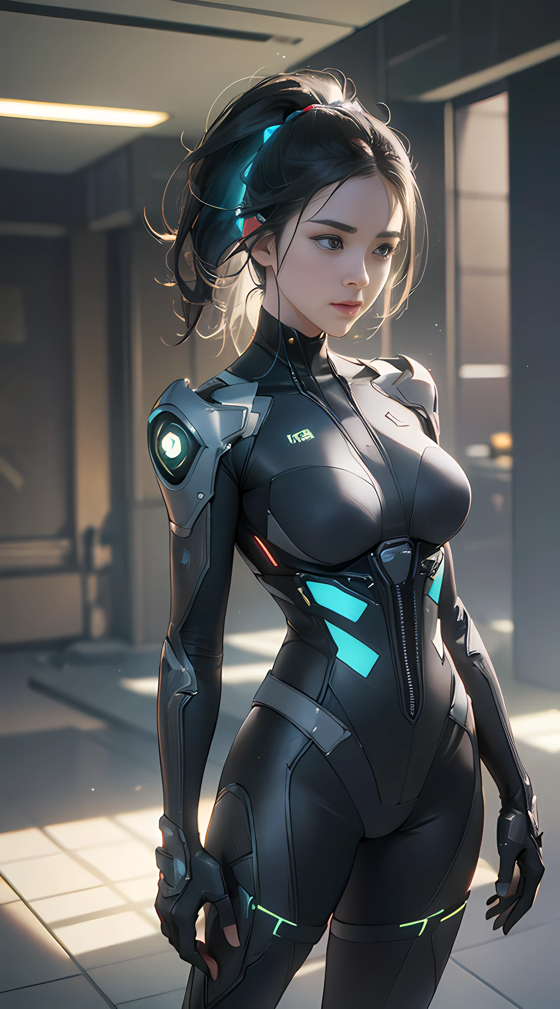 (Best Quality), ((Masterpiece), (Detail: 1.4), 3D, A Beautiful Cyberpunk Woman, HDR (High Dynamic Range), Ray Tracing, NVIDIA RTX, Super-Resolution, Unreal 5, Subsurface Scattering, PBR Textures, Post-Processing, Anisotropic Filtering, Depth of Field, Maximum Sharpness and Clarity, Multi-layer Textures, Albedo and Highlight Maps, Surface Shading, Accurate simulation of light-material interactions, perfect proportions, Octane Render, two-color light, large aperture, low ISO, white balance, rule of thirds, 8K RAW, diverse pose