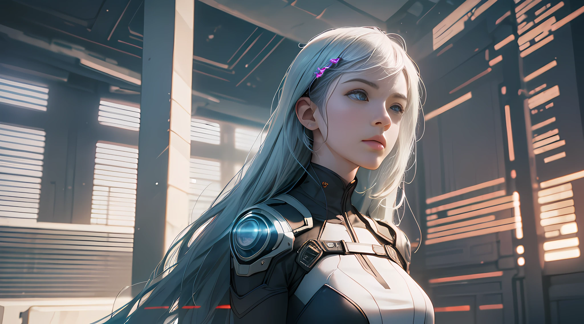 (Best Quality), ((Masterpiece), (Detail: 1.4), 3D, A Beautiful Cyberpunk Woman, HDR (High Dynamic Range), Ray Tracing, NVIDIA RTX, Super-Resolution, Unreal 5, Subsurface Scattering, PBR Textures, Post-Processing, Anisotropic Filtering, Depth of Field, Maximum Sharpness and Clarity, Multi-layer Textures, Albedo and Highlight Maps, Surface Shading, Accurate simulation of light-material interactions, perfect proportions, Octane Render, two-color light, large aperture, low ISO, white balance, rule of thirds, 8K RAW, diverse pose