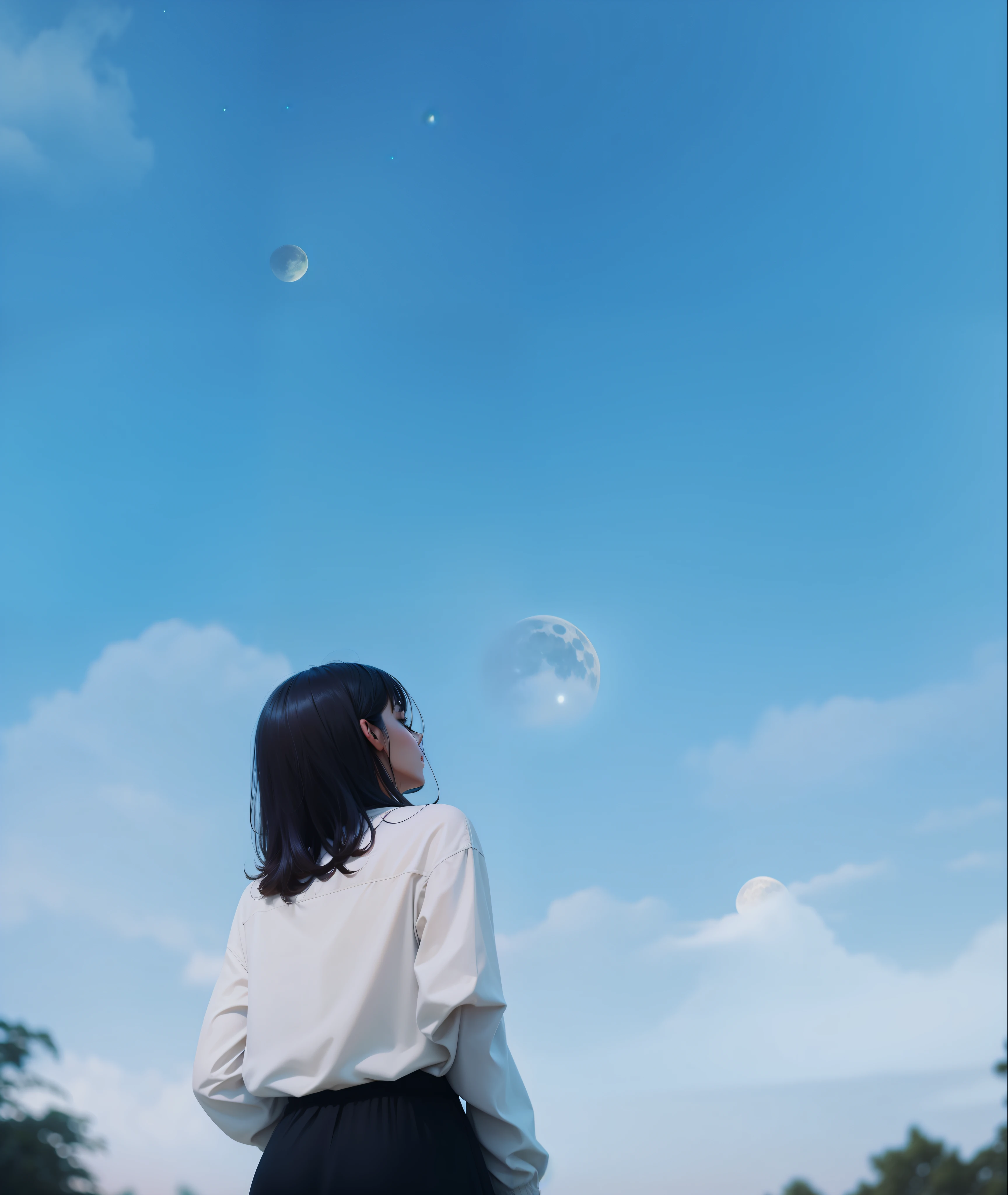 galaxy background, full moon