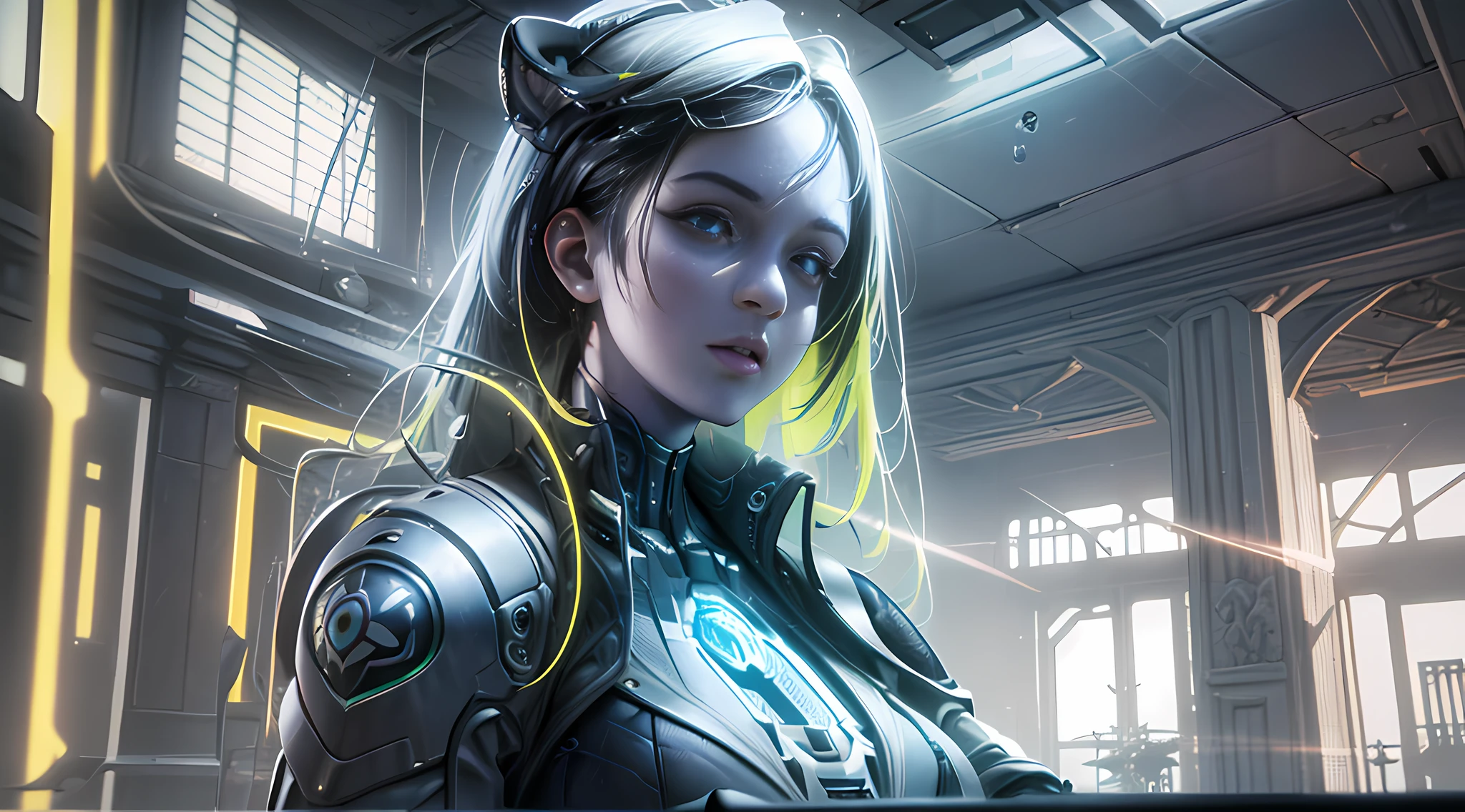 (Best Quality), ((Masterpiece), (Detail: 1.4), 3D, A Beautiful Cyberpunk Woman, HDR (High Dynamic Range), Ray Tracing, NVIDIA RTX, Super-Resolution, Unreal 5, Subsurface Scattering, PBR Textures, Post-Processing, Anisotropic Filtering, Depth of Field, Maximum Sharpness and Clarity, Multi-layer Textures, Albedo and Highlight Maps, Surface Shading, Accurate simulation of light-material interactions, perfect proportions, Octane Render, two-color light, large aperture, low ISO, white balance, rule of thirds, 8K RAW, diverse pose