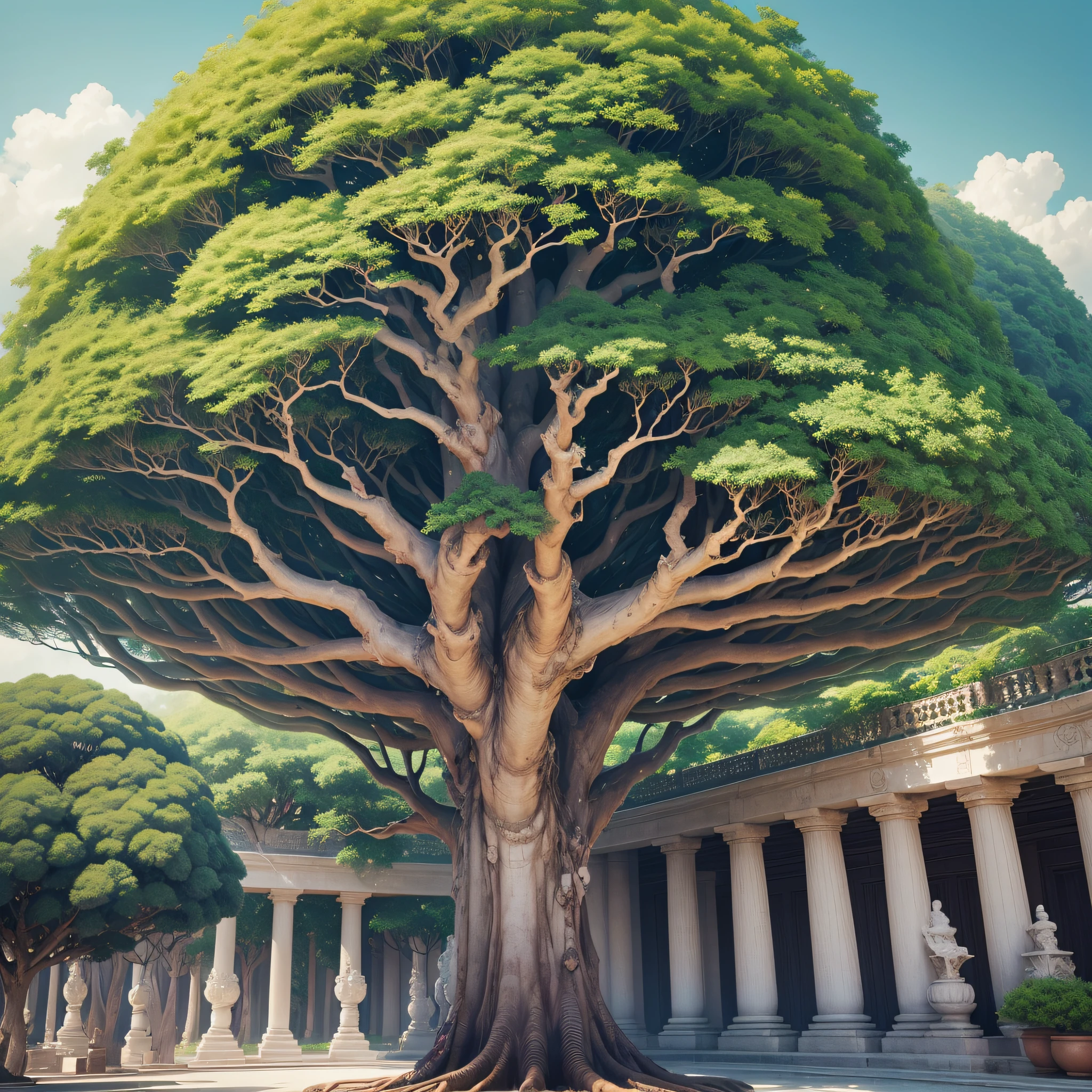 Masterpiece, of the best quality, high quality, a large banyan tree, dense foliage and trunk --auto --s2