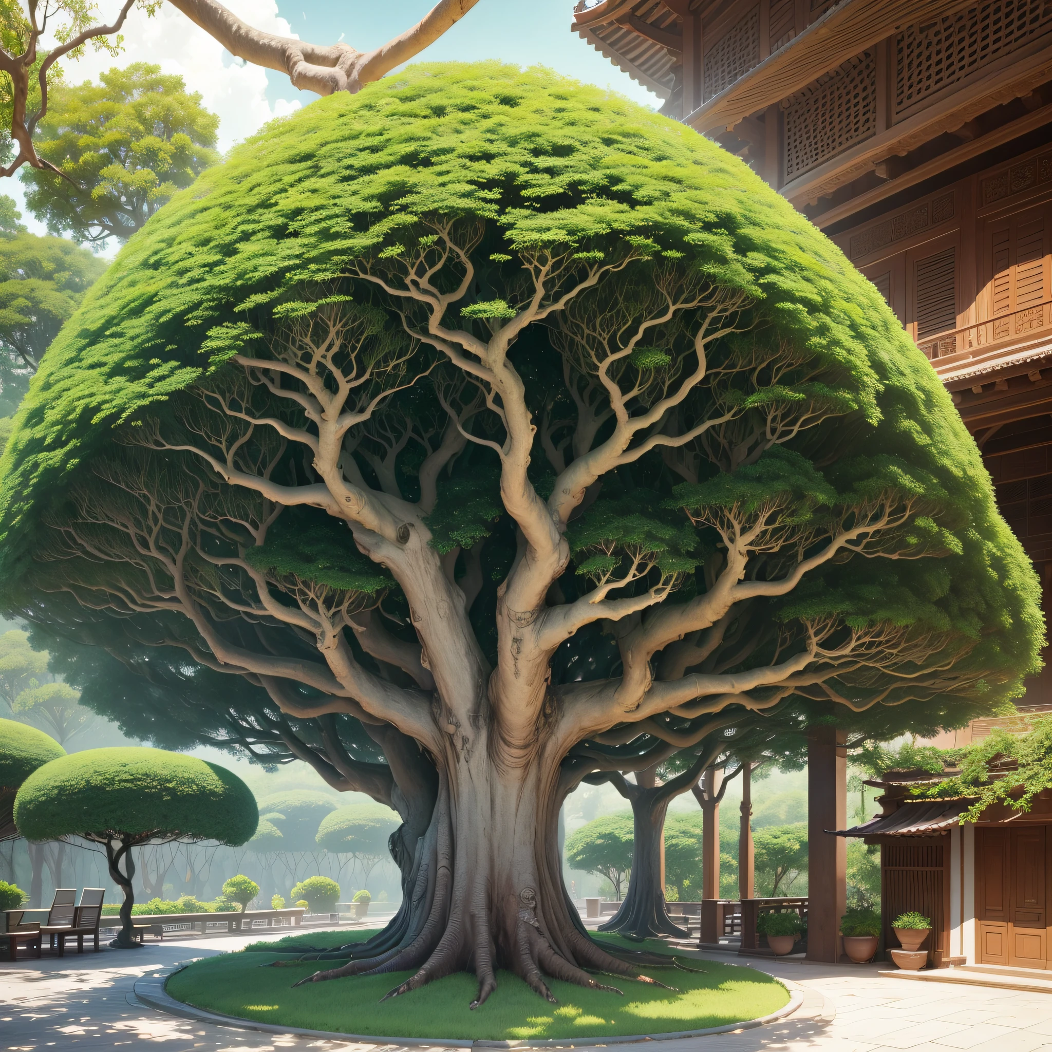 Masterpiece, of the best quality, high quality, a large banyan tree, dense foliage and trunk --auto --s2