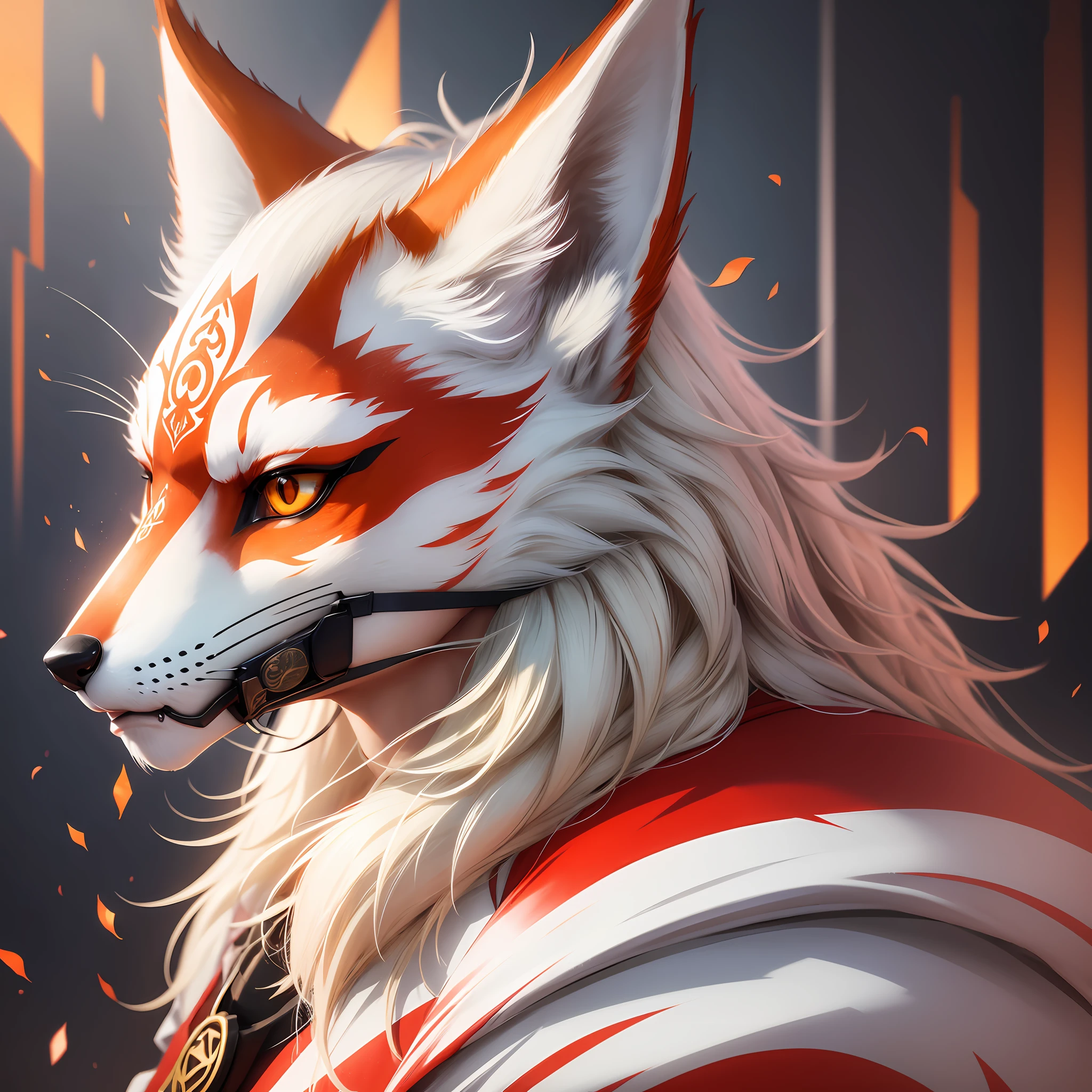 Consultation logo, kitsune mask, ultra realistic, full mask, metallic light, red and white fox mask --auto --s2