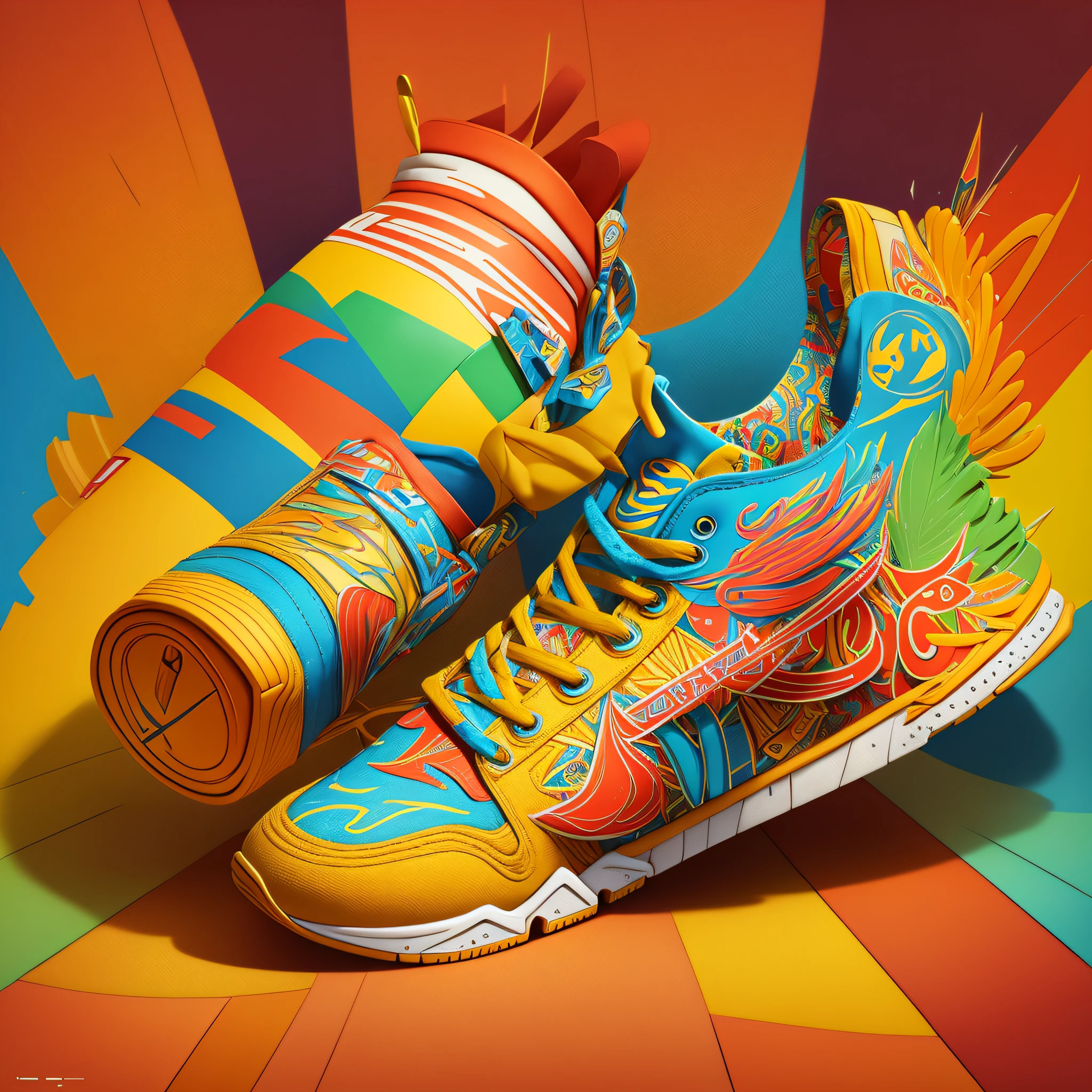 An innovative logo of a young men's sneaker brand with the letter "L.S" stylized in bright and cheerful colors, conveying energy and youth. The "L.S" can be represented OSGEMEOS style. --auto --s2
