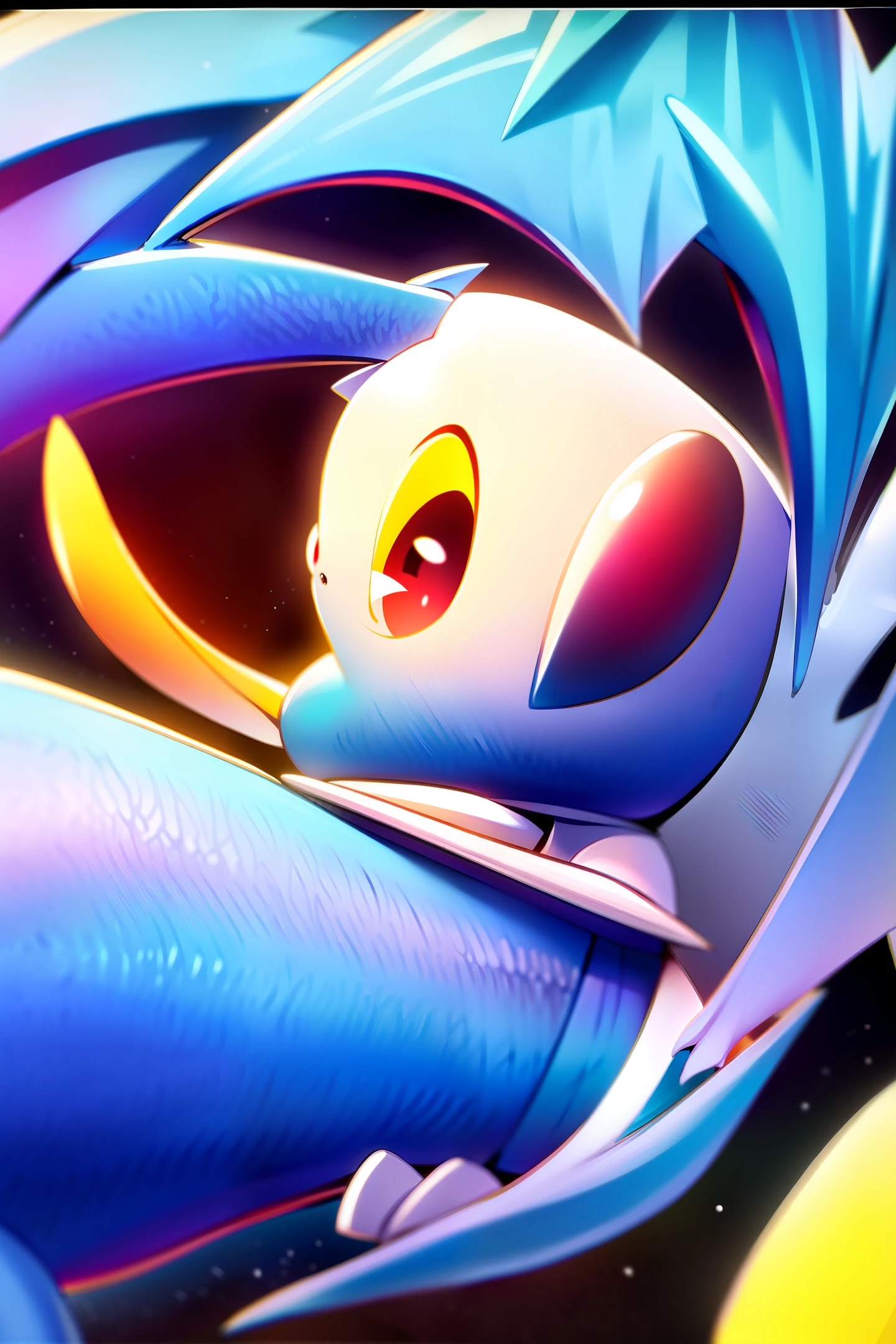 A Disney-style anthropomorphic pterosaur IP image, predominantly blue, docile, soft and cute. Fly in the sky and live by the sea.