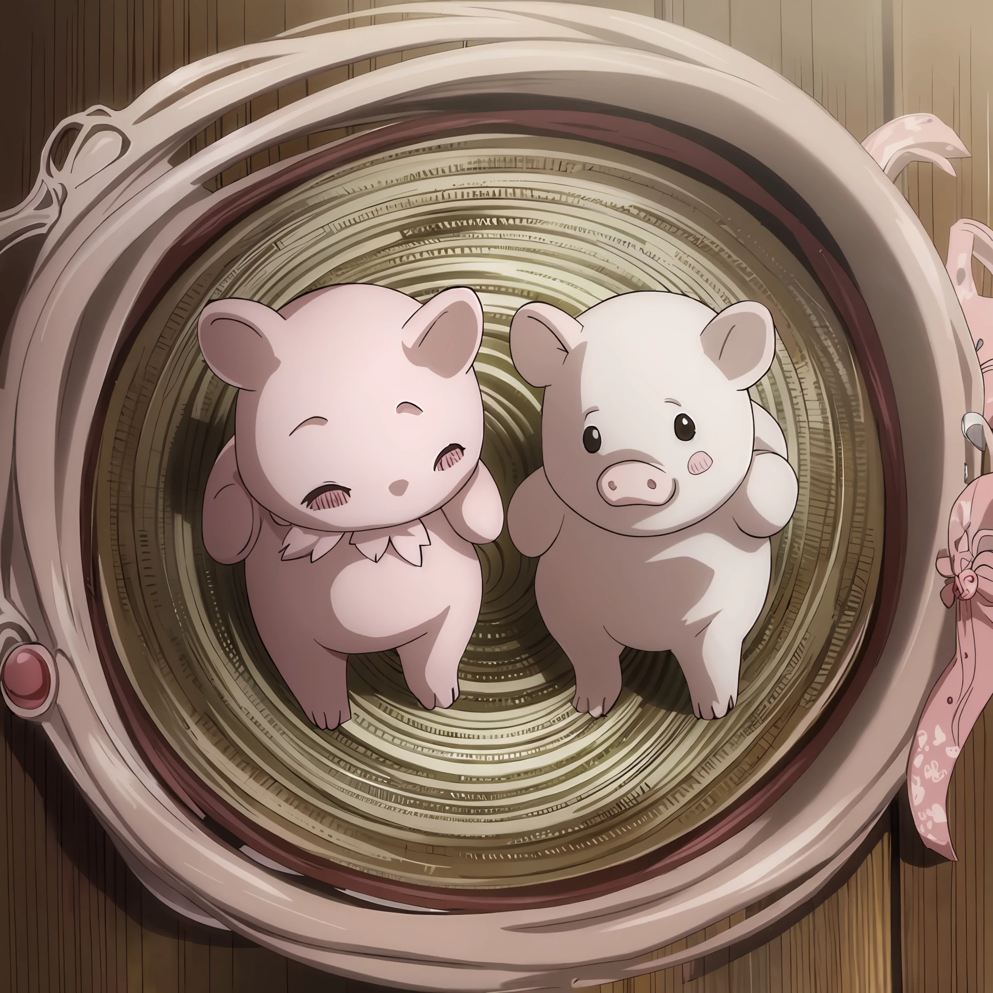Cute, stick figure, pink piglet, two