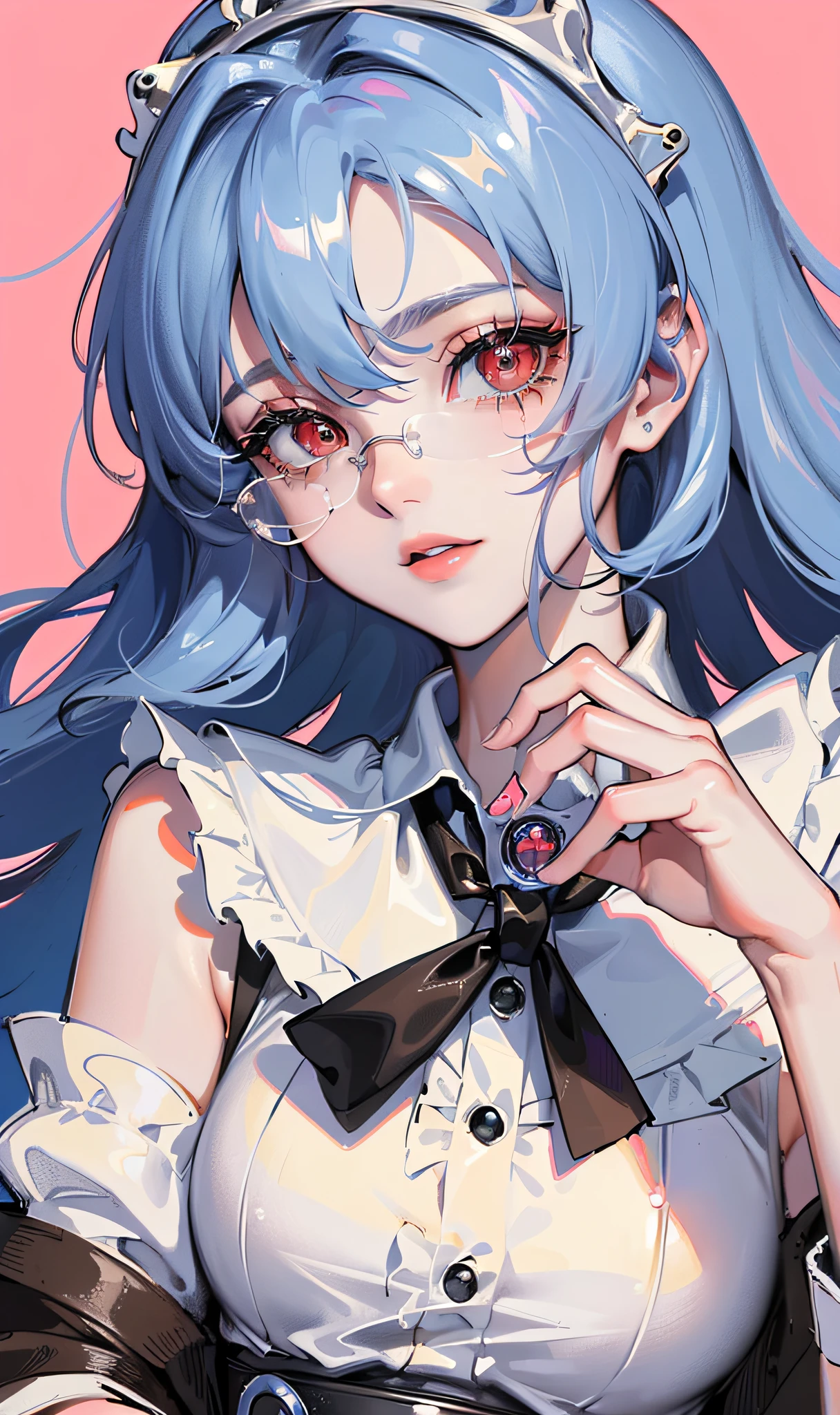 ((masterpiece, best quality, high resolution, superb solo, very detailed wallpaper, (26-year-old European royal sister: 1.4), Rei Ayanami (Evangelion), red eyes, glowing eyes, sparkling eyes, glint, eye reflection, pretty eyes, eye reflex, shyness, big nose, {cowboy shot|upper body close-up}, Stereoscopic facial features, no background, posing, {front lens|side lenses})),