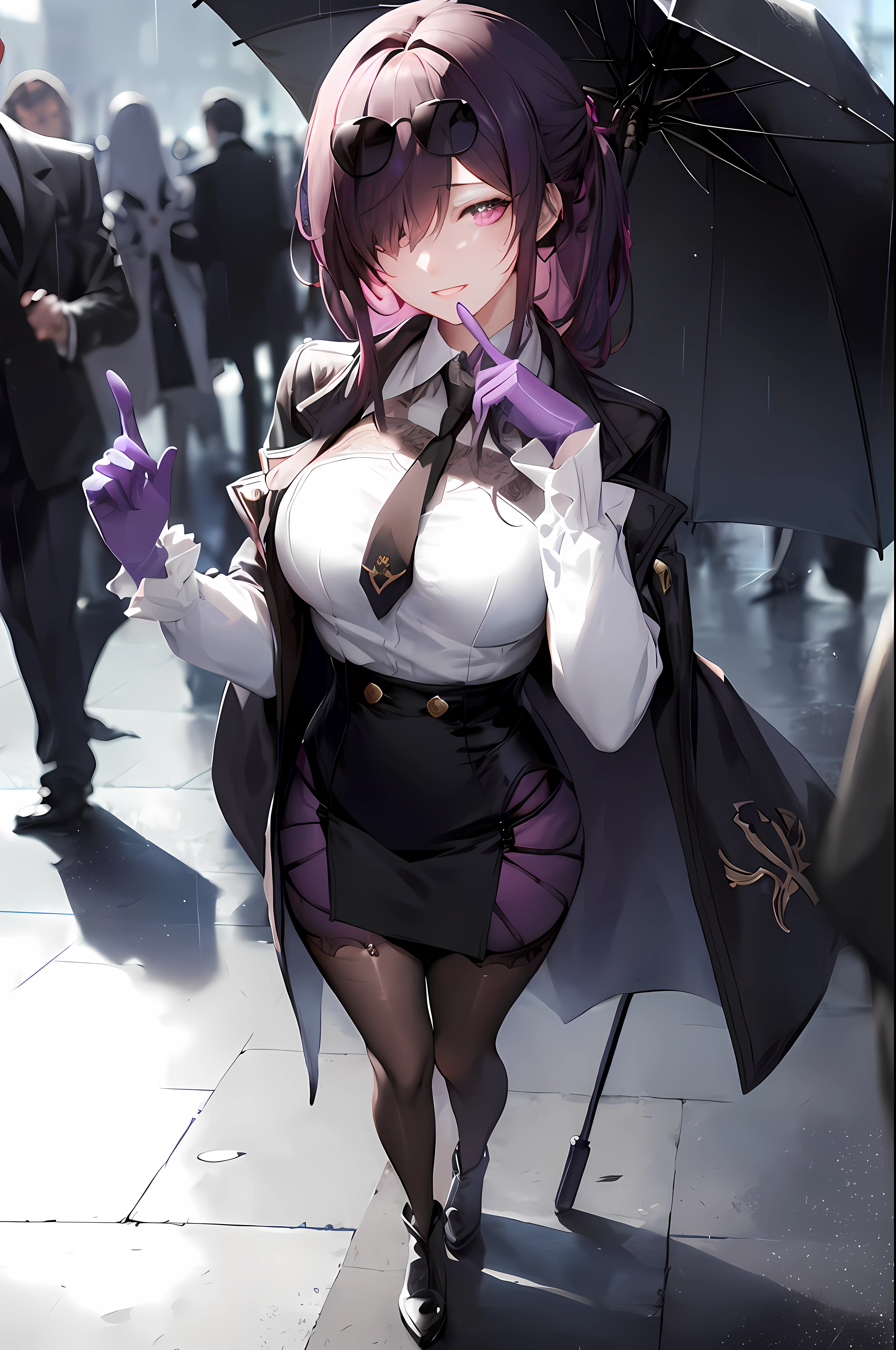 anime - style woman in a black and white outfit holding an umbrella, guweiz, guweiz on pixiv artstation, guweiz on artstation pixiv, artwork in the style of guweiz, best anime 4k konachan wallpaper, seductive anime girl, from girls frontline, guweiz masterpiece, fine details. girls frontline
