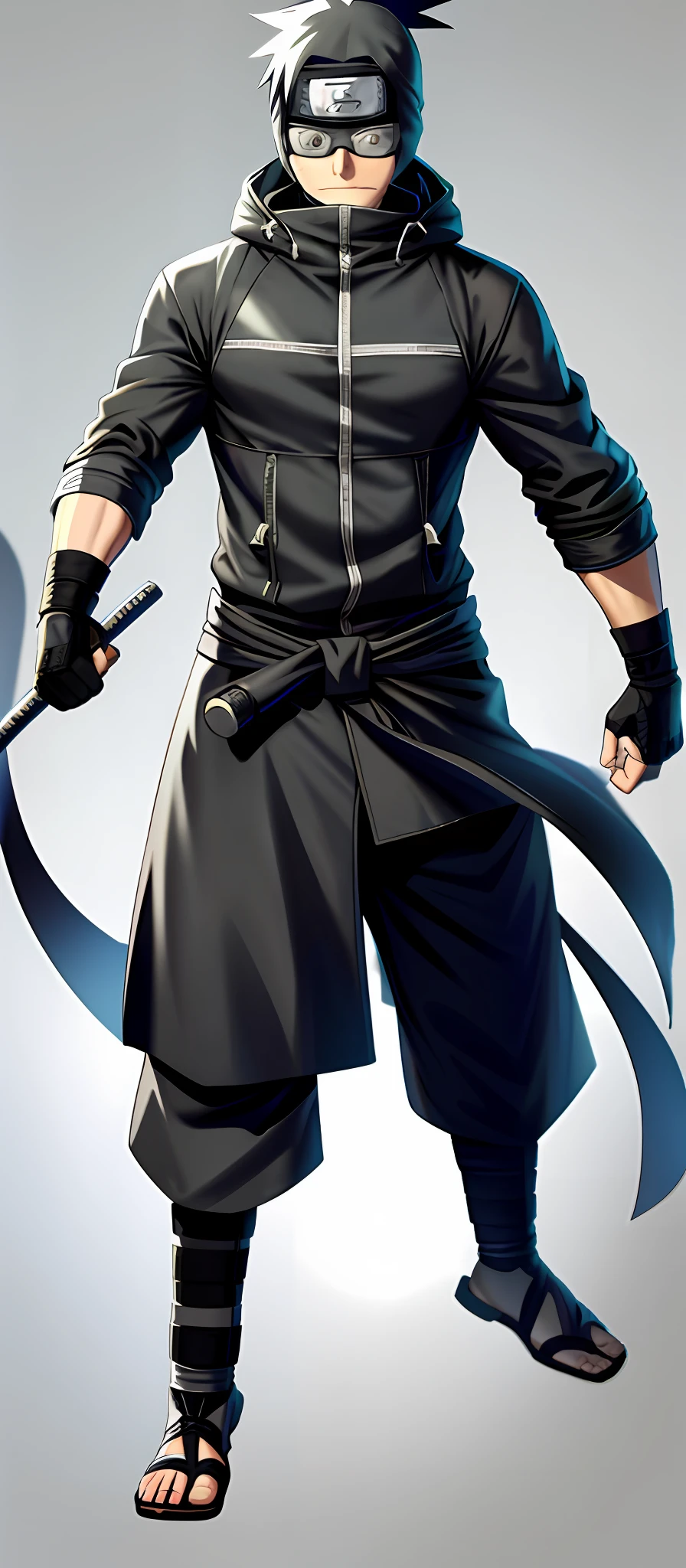 Naruto character, shinobi, ninja, shino aburame, gray hooded coat, sunglasses, mouth capped by turtleneck, serious expression, award-winning digital art