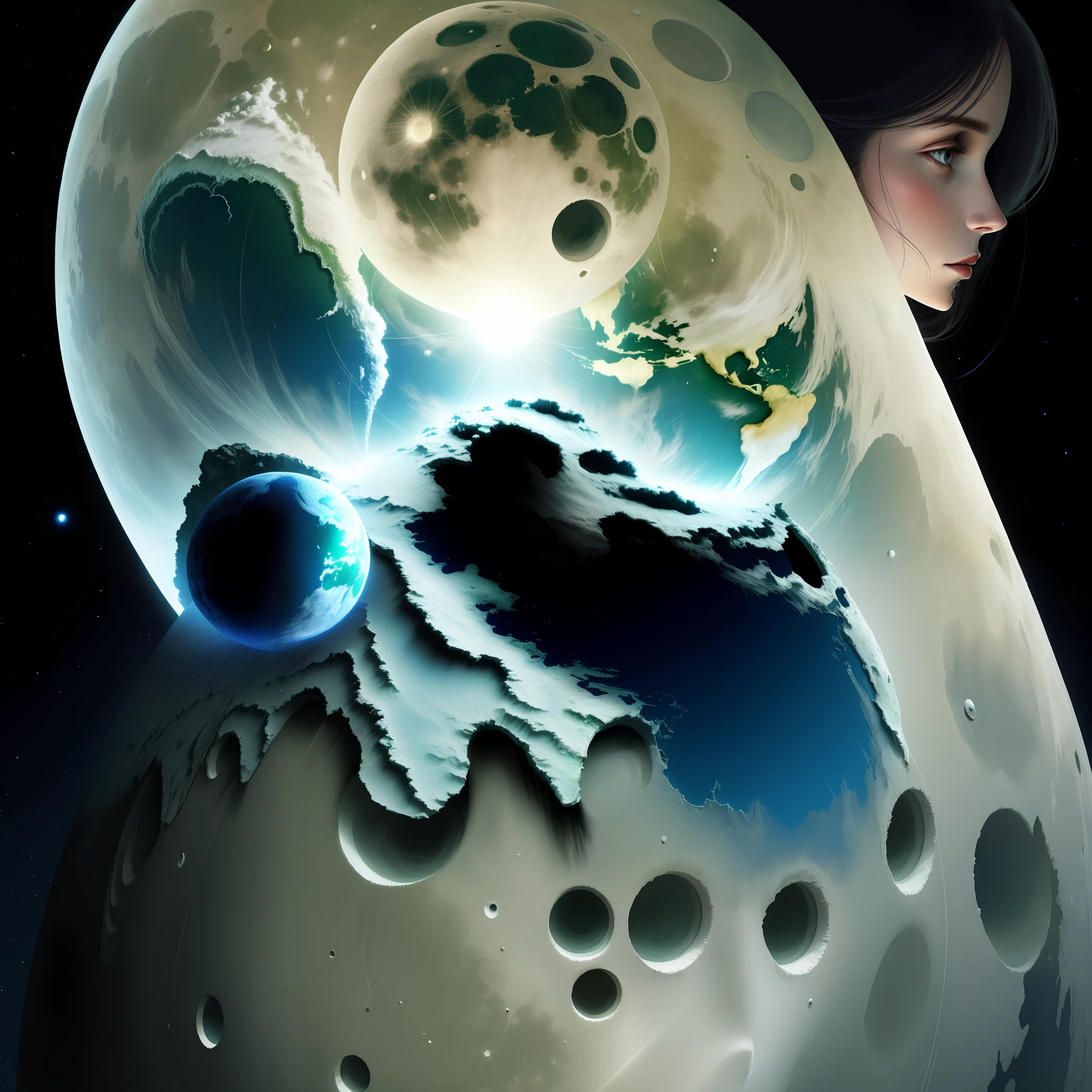 Woman on the moon looking at the earth