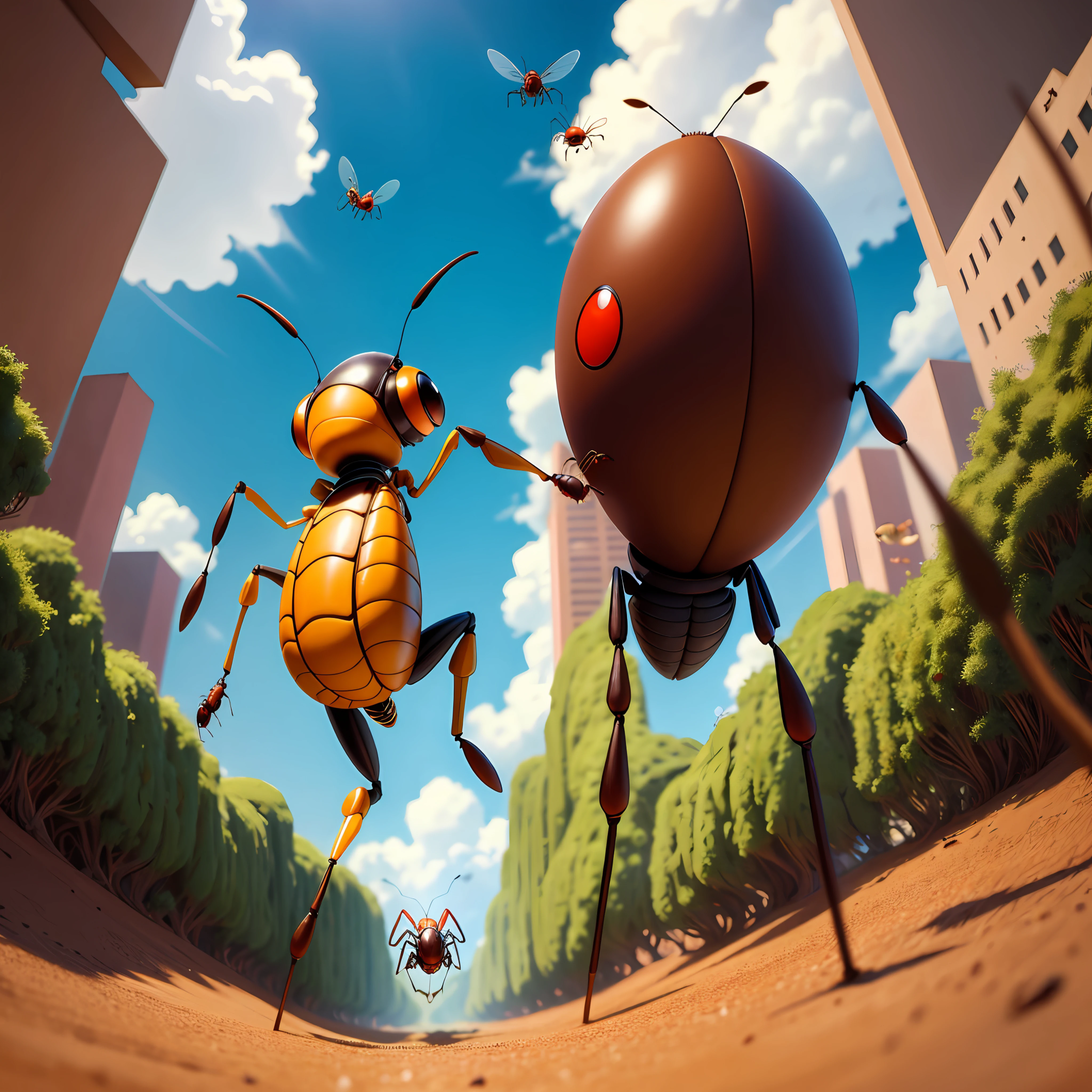 cartoon cockpoy running with a stick in its hand, cockroach character, cockroach, ant, cockroach lady, bug life inside human body, ant humanoid, that looks like a insect, insect, ants, monstrous ant, hd illustration, smart ants, insects, ant alien, fly, bug, insectoid