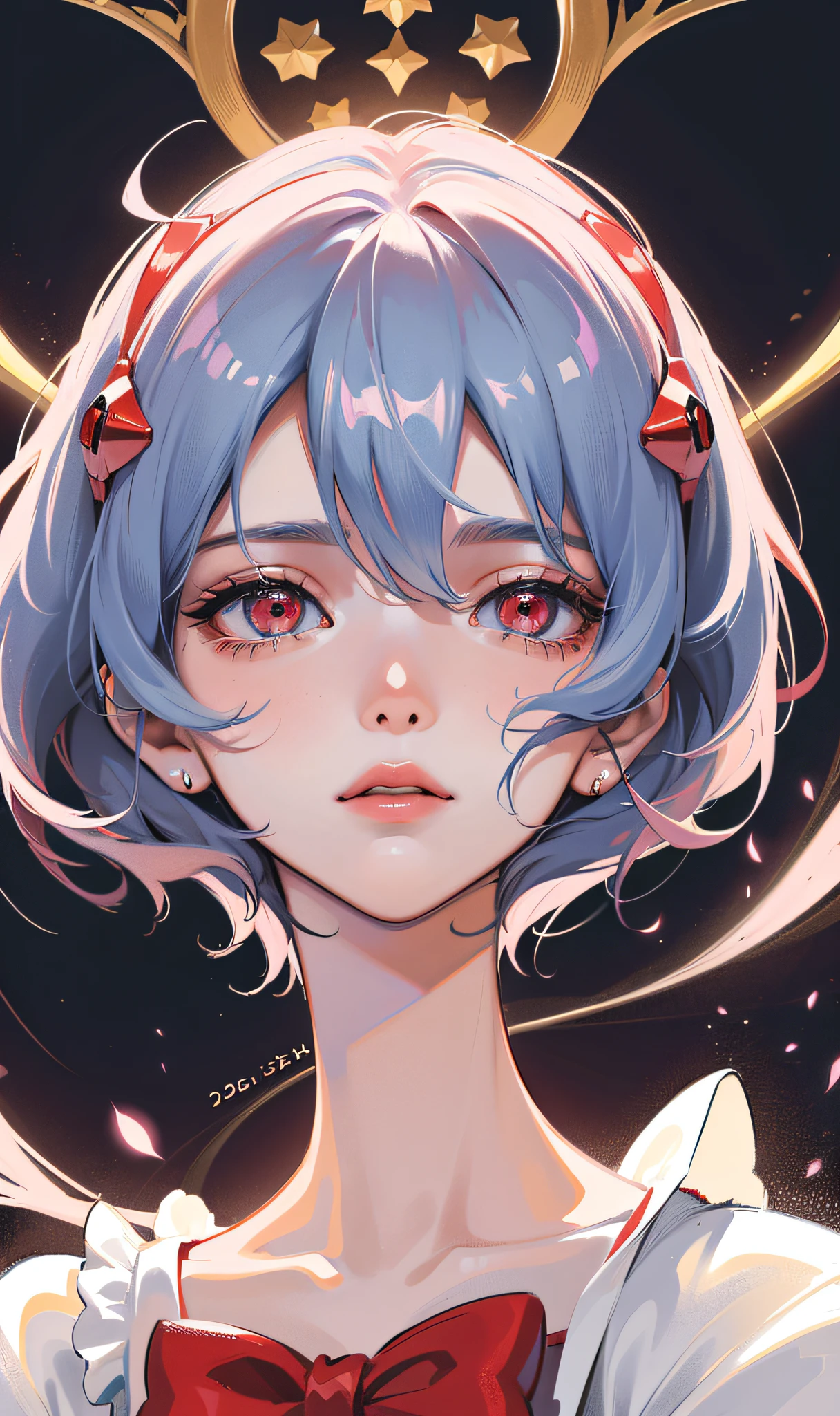 ((masterpiece, best quality, high resolution, superb solo, very detailed wallpaper, (26-year-old European royal sister: 1.4), Rei Ayanami (Evangelion), red eyes, glowing eyes, sparkling eyes, glint, eye reflection, pretty eyes, eye reflex, shyness, big nose, {portrait close-up}, three-dimensional facial features, no background, posing, {look down|look up|look side})),