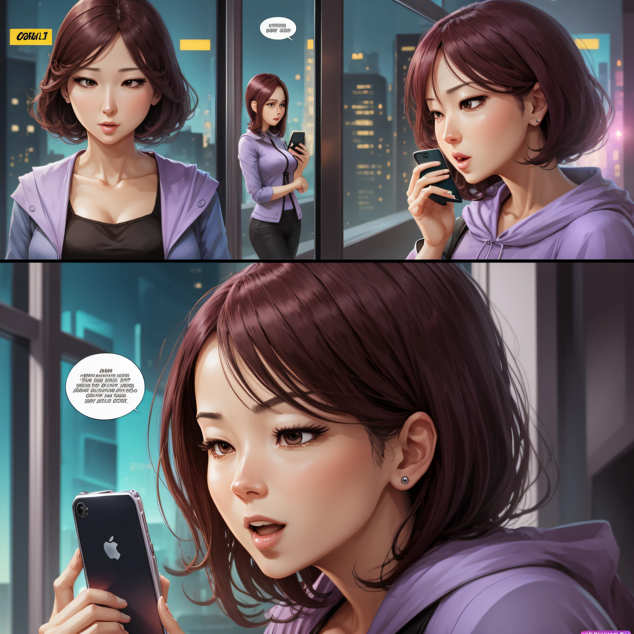 Ugly woman playing mobile phone review 8K comics --auto --s2