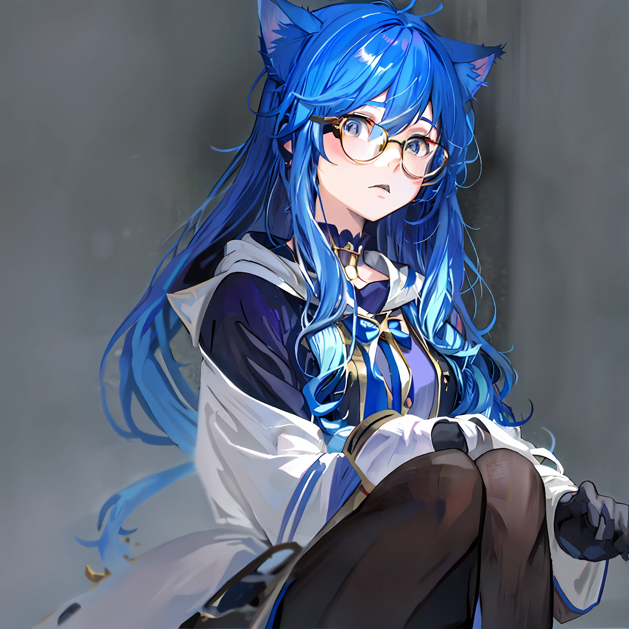 Anime boy with blue hair and glasses sitting in bed, anime moe art style, beautiful anime cat boy, very beautiful anime cat boy, anime boy with cat ears, realistic anime art style, anime boy, cute anime cat boy, drawn in anime painter studio, anime. Soft lighting, anime style. 8K, Anime Style 4K