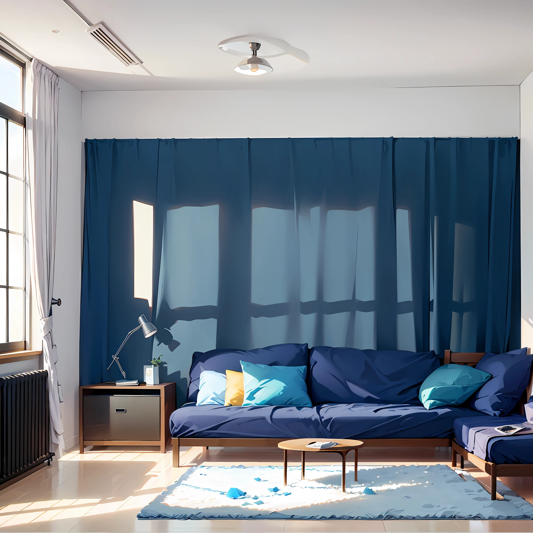 indoor apartment, bedroom, futon, blue composition, garbage house, unmanned --auto --s2