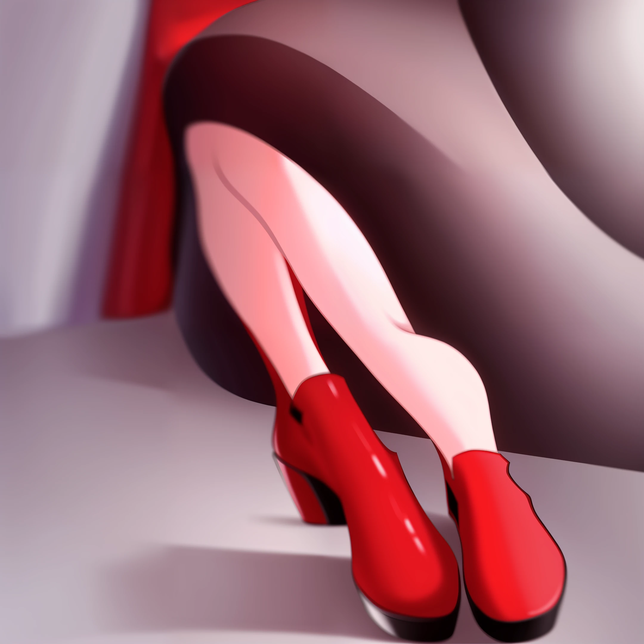 I want a picture of a 25-year-old girl in red heels and short black skirt