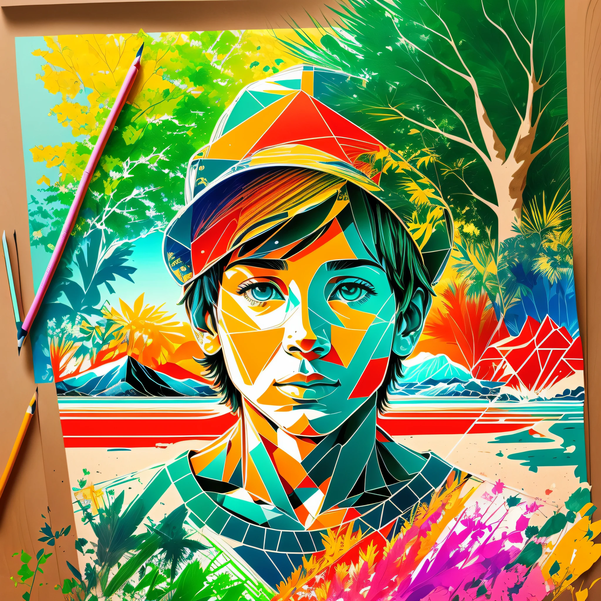 "Draw a beach landscape with bright colors and a man in shorts, shirtless and with a cap."
"Create a drawing of a wild animal in a forested environment with lots of vegetation."
"Make an abstract drawing with geometric shapes and vibrant colors."
"Draw a realistic portrait of a famous person."
"Create a drawing of a moving sports car with an urban background." --auto --s2