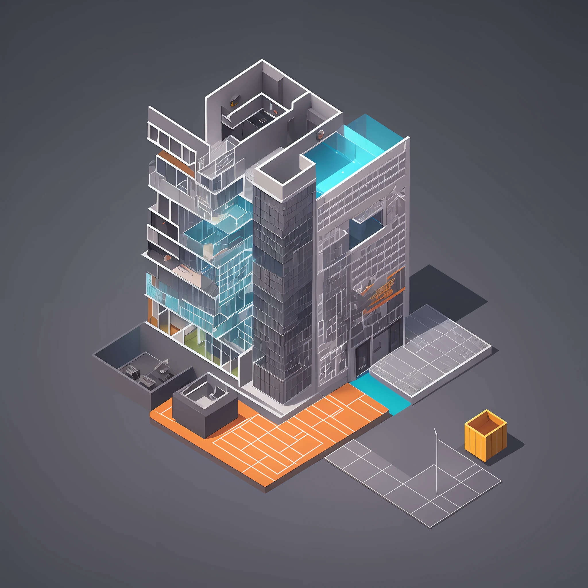 Isometric, overlooking 45 degrees, SLG game building, single building, ktv nightclub, gray background, concept art, Octane rendering --auto --s2