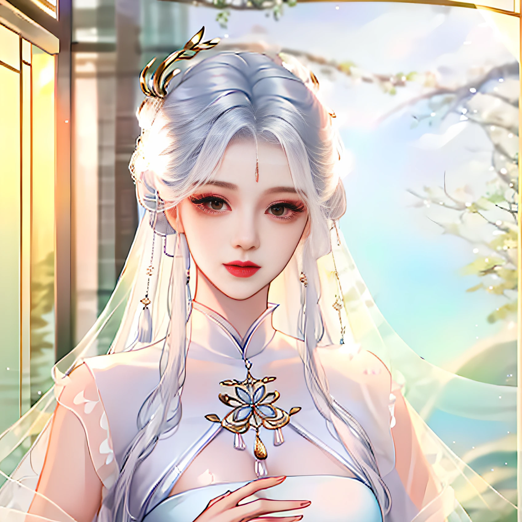 Translucent dress, romantic dress, beauty,, wearing cute white dress, translucent silk dress, wearing Chinese Hanfu