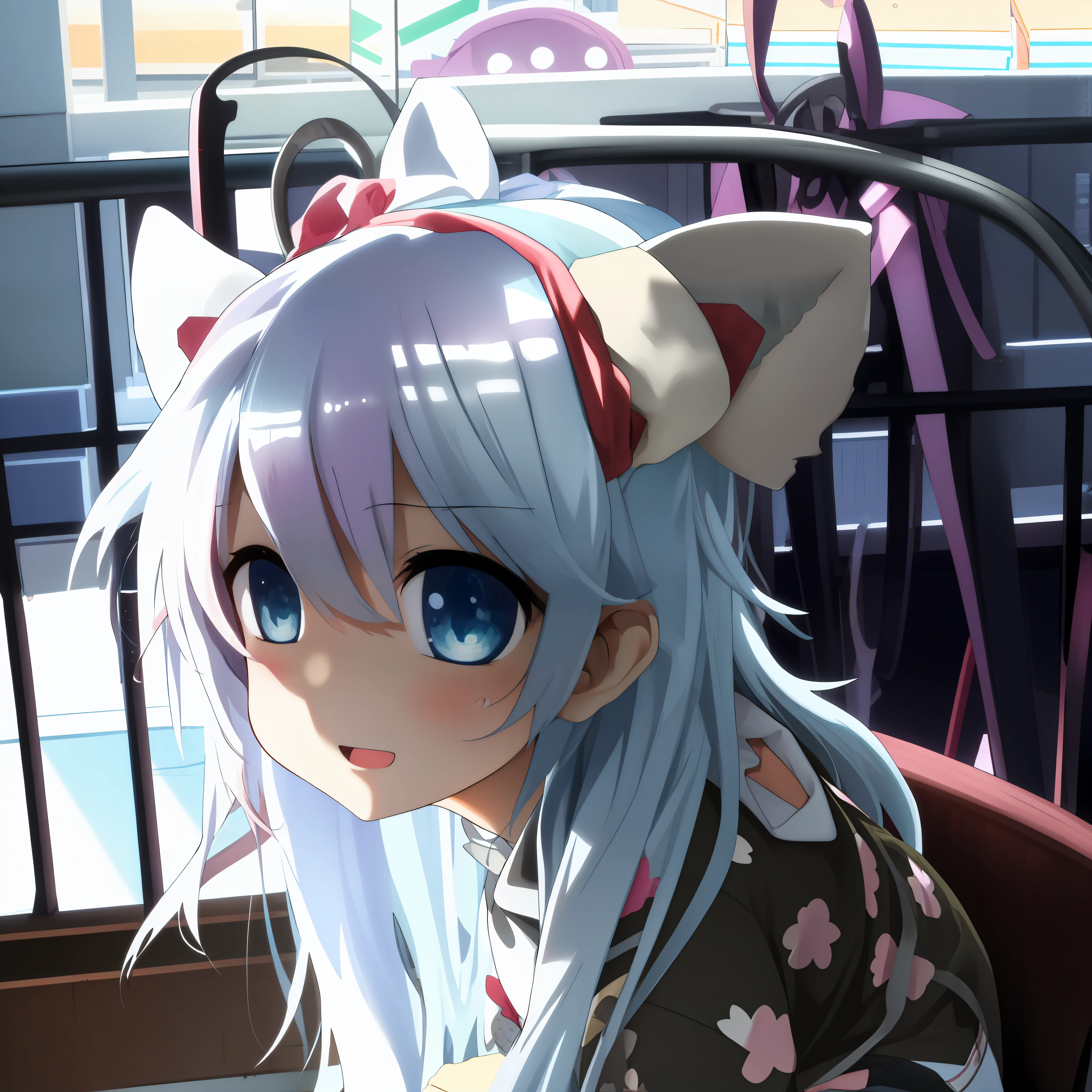 anime girl with blue hair and cat ears sitting in a chair, anime style 4 k, anime girl with cat ears, anime style. 8k, anime moe artstyle, nightcore, very beautiful anime cat girl, anime styled 3d, best anime 4k konachan wallpaper, anime wallpaper 4 k, anime wallpaper 4k, mikudayo --auto --s2