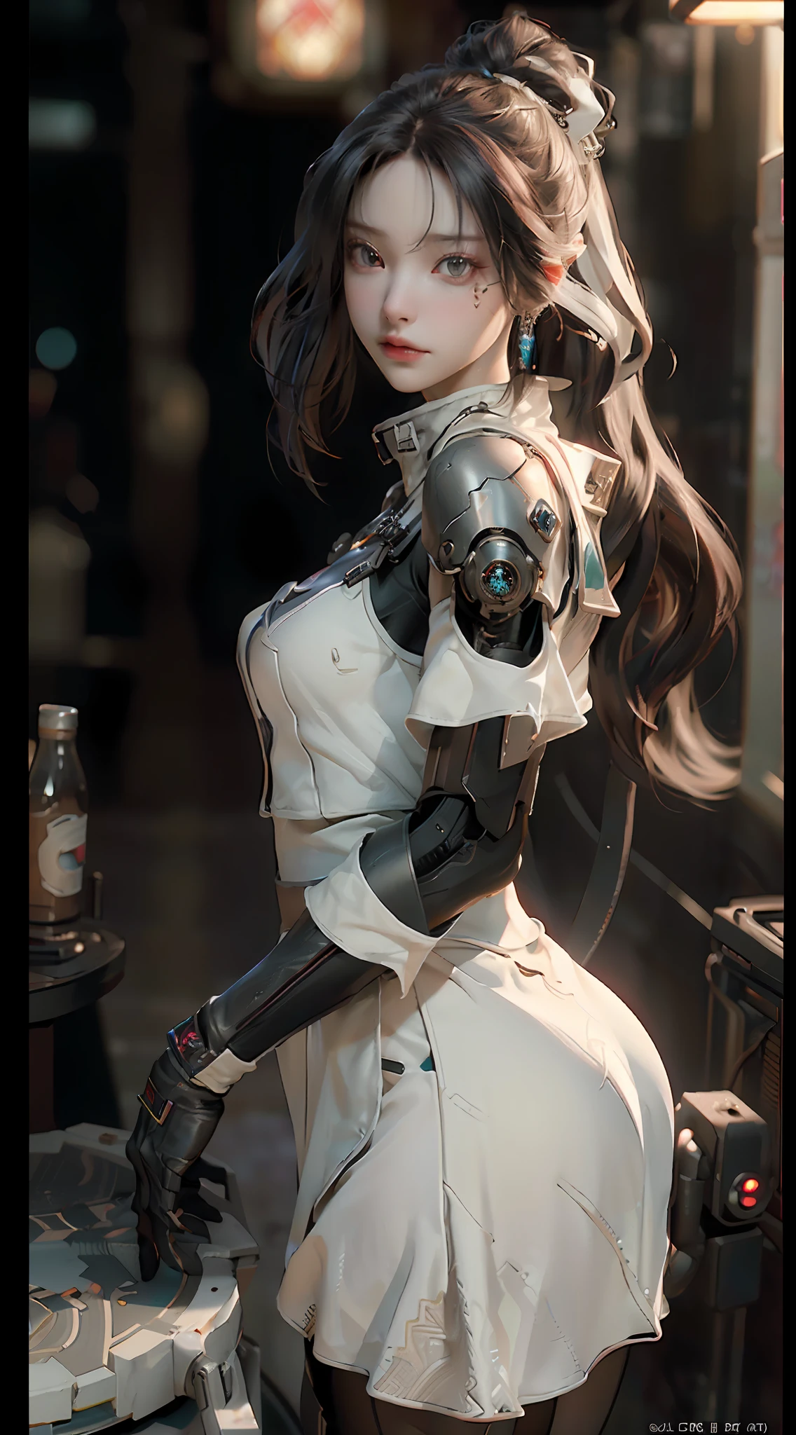 ((Best quality)), ((masterpiece)), (detailed:1.4), 3D, an image of a beautiful cyberpunk female,HDR (High Dynamic Range),Ray Tracing,NVIDIA RTX,Super-Resolution,Unreal 5,Subsurface scattering,PBR Texturing,Post-processing,Anisotropic Filtering,Depth-of-field,Maximum clarity and sharpness,Multi-layered textures,Albedo and Specular maps,Surface shading,Accurate simulation of light-material interaction,Perfect proportions,Octane Render,Two-tone lighting,Wide aperture,Low ISO,White balance,Rule of thirds,8K RAW,