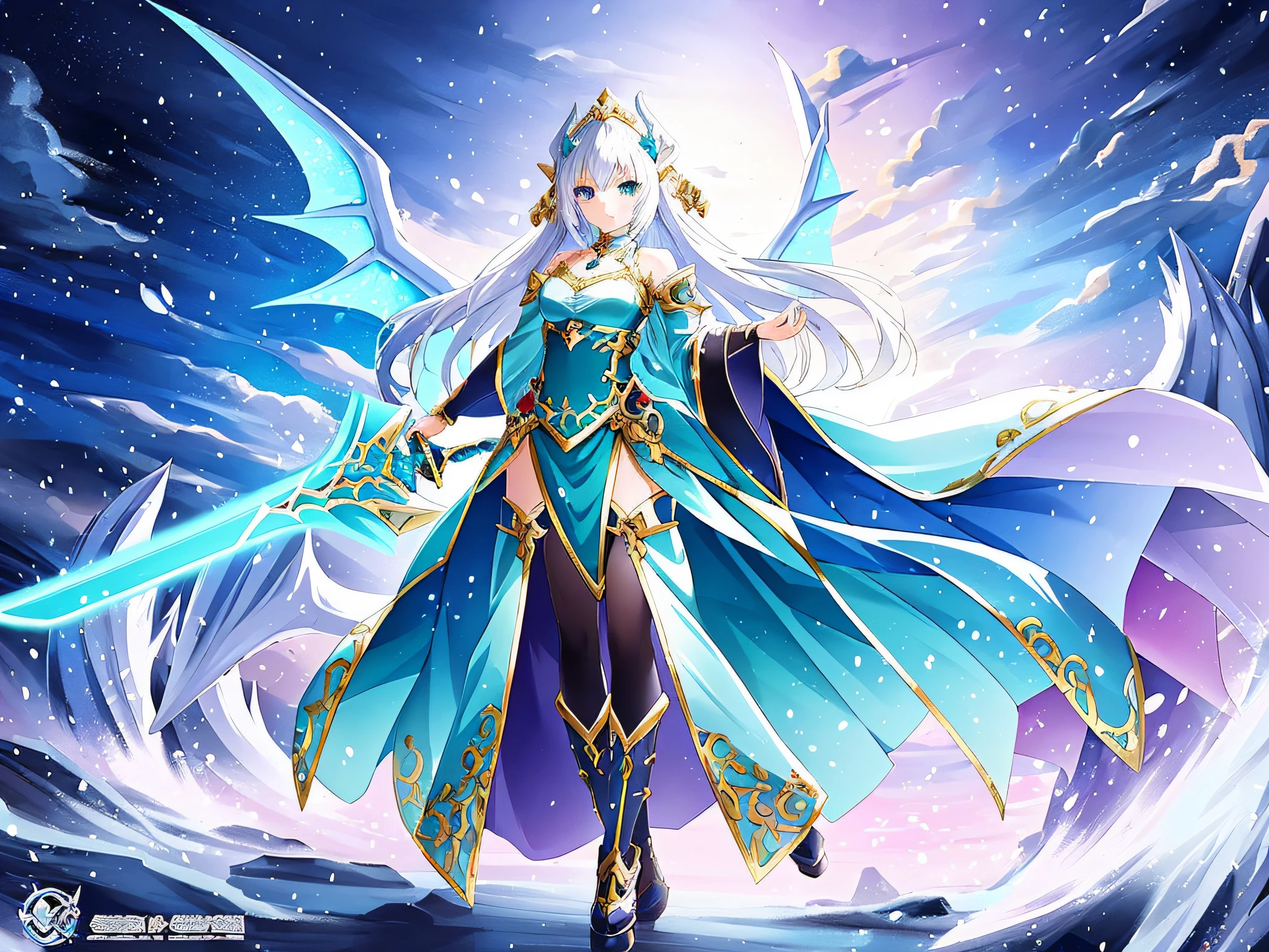anime girl with sword in hand, dragon girl, queen of dragons, anime fantasy illustration, fantasy style anime, , colossal dragon in background, epic anime style, and dragon in background, detailed anime key art, anime monster girl, like an anthropomorphic dragon, white-haired deity, anime fantasy art