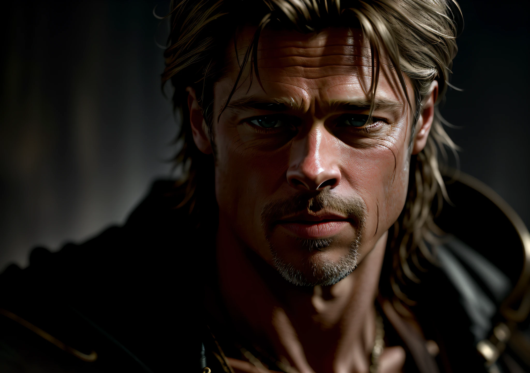 Brad Pitt, dark: realistic epic, soft cinematic portrait, adobe lightroom, photographic lab, highly detailed, faded, (neutral colors: 1.2), (hdr: 1.4), (soft colors:1.2), hyperdetailed, (artstation:1.4), cinematic, warm lights, dramatic light, (intricate details:1.1), complex background, (rutkowski:0.66), (blue and orange:0.4)