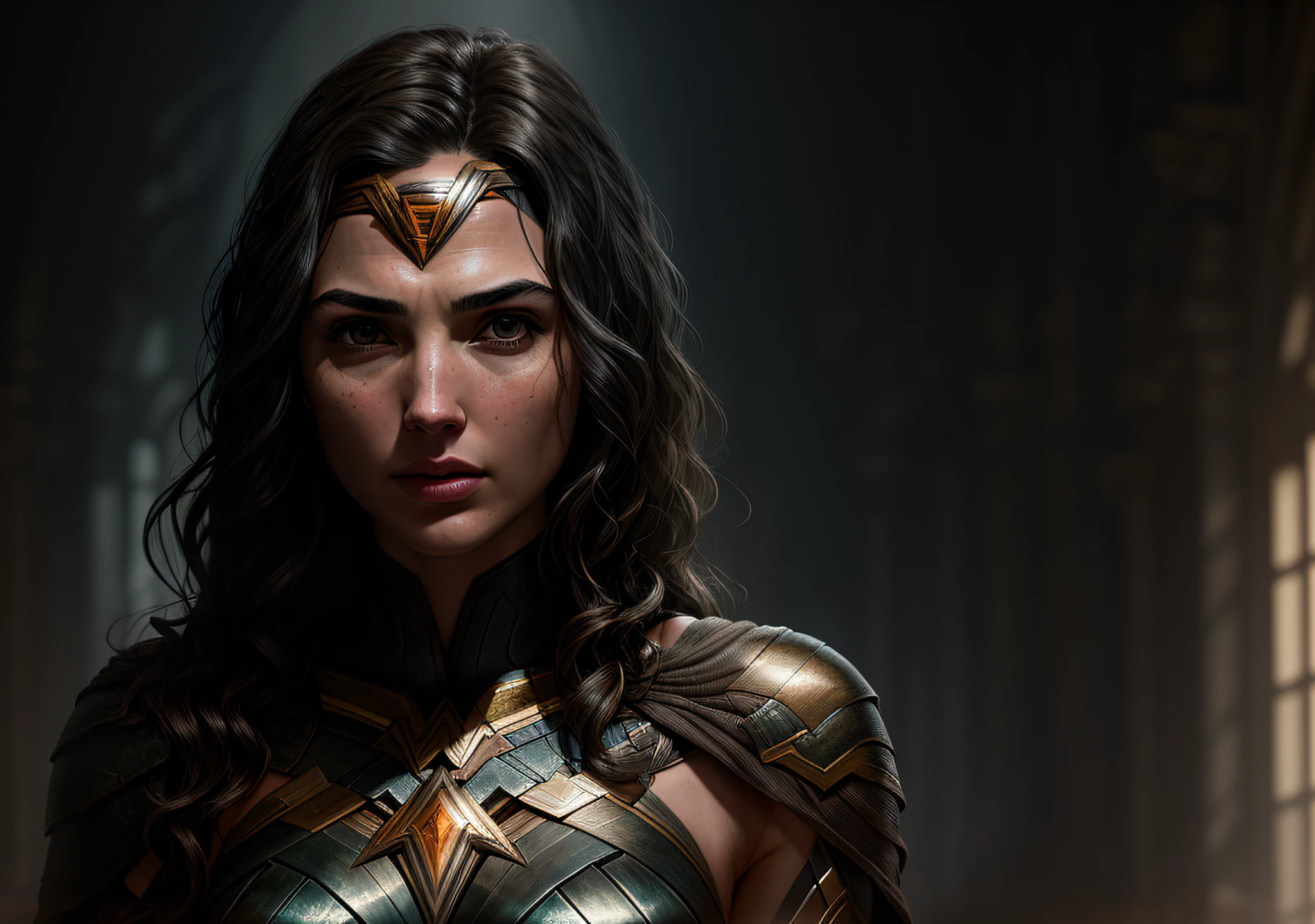 Gal Gadot, dark: realistic epic, soft cinematic portrait, adobe lightroom, photographic lab, highly detailed, faded, (neutral colors: 1.2), (hdr: 1.4) , (soft colors:1.2), hyperdetailed, (artstation:1.4), cinematic, warm lights, dramatic light, (intricate details:1.1), complex background, (rutkowski:0.66), (blue and orange:0.4)