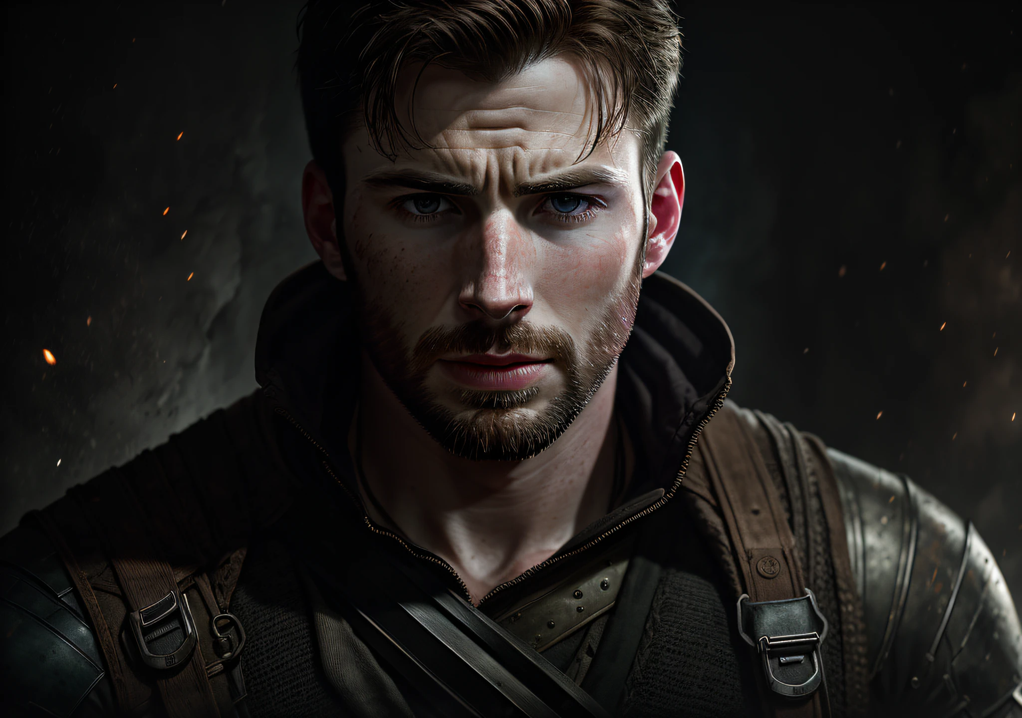 Chris Evans, dark: realistic epic, soft cinematic portrait, adobe lightroom, photographic lab, highly detailed, faded, (neutral colors: 1.2), (hdr: 1.4), (soft colors:1.2), hyperdetailed, (artstation:1.4), cinematic, warm lights, dramatic light, (intricate details:1.1), complex background, (rutkowski:0.66), (blue and orange:0.4)