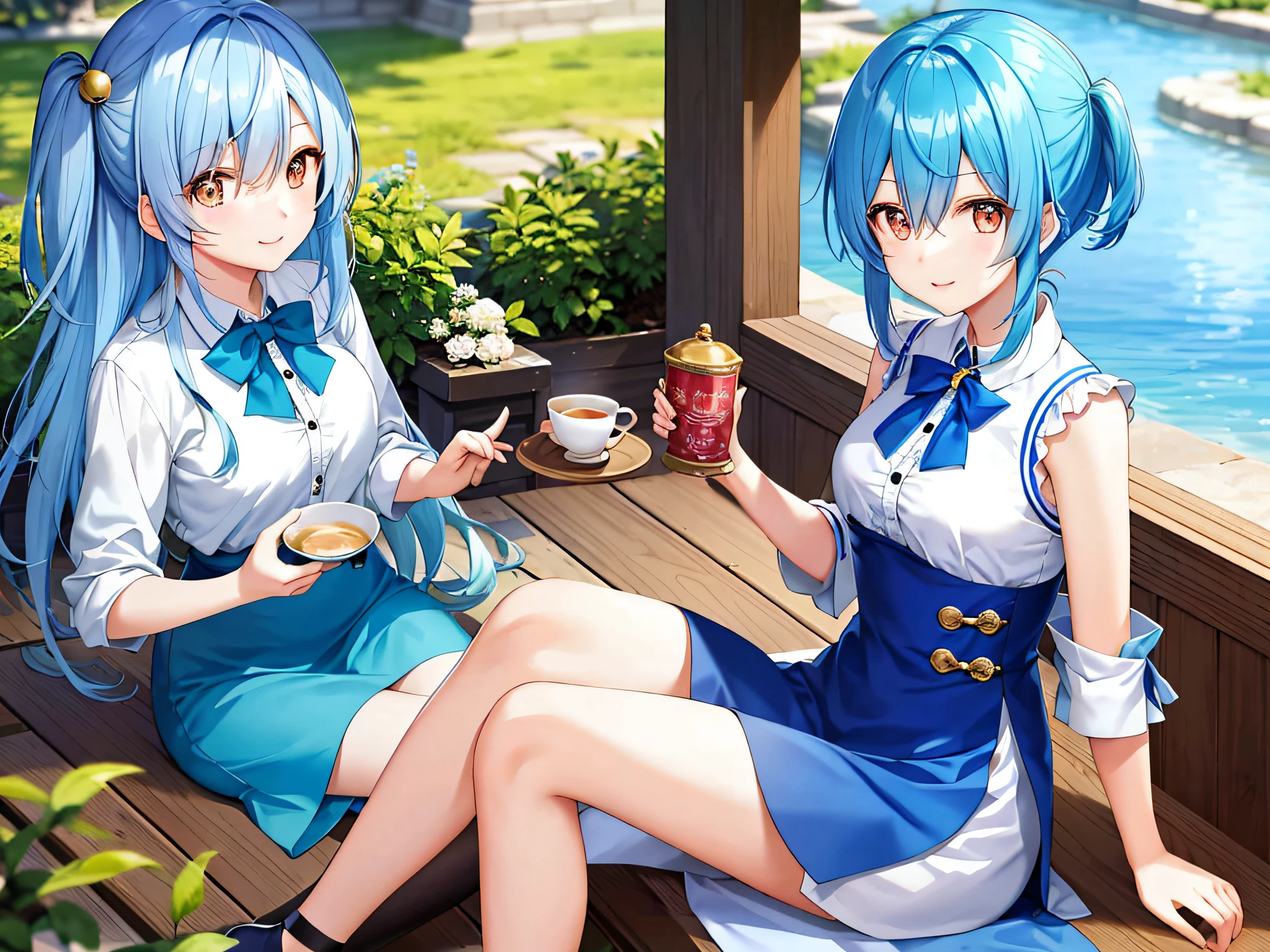 Xiaofang is a cute girl with colorful blue hair and a stylish face. She likes to read books, drink tea in the teahouse, and spend her leisure time.