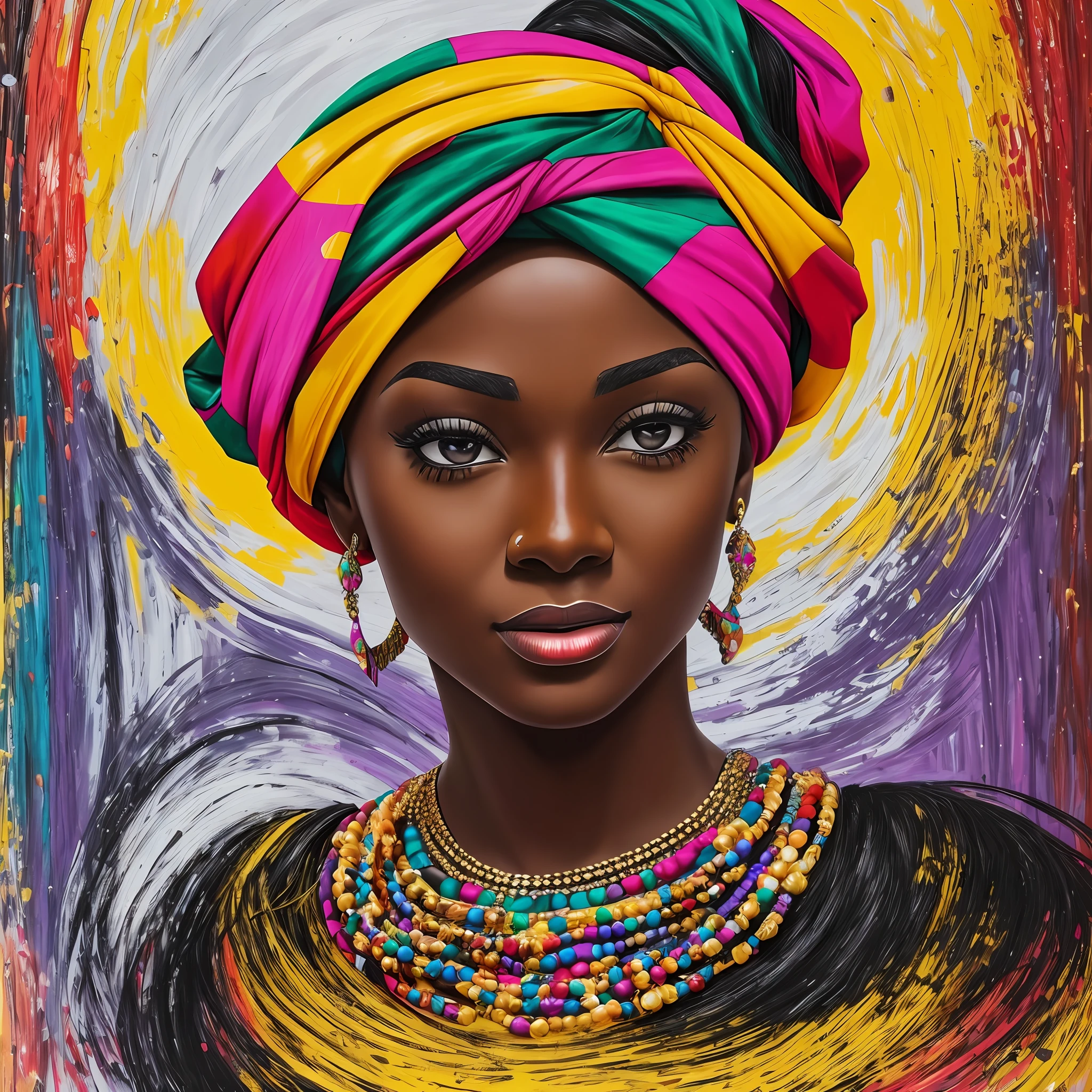 Detailed face of a realistic black woman with a colorful turban --auto --s2