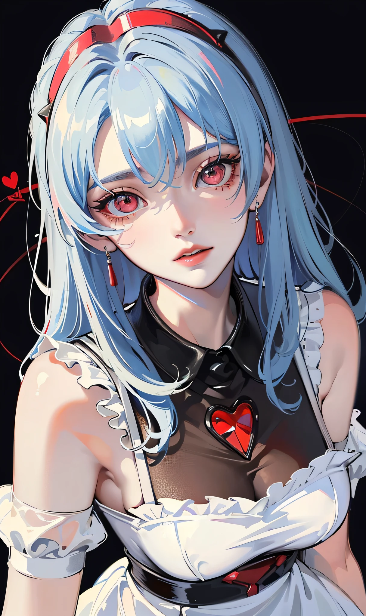 ((masterpiece, best quality, high resolution, supreme, solo, very detailed wallpaper, (26-year-old European royal sister: 1.4), Rei Ayanami (Evangelion), red eyes, glowing eyes, sparkling eyes, glint, eye reflection, pretty eyes, eye reflex, shyness, big nose, {portrait close-up}, three-dimensional facial features, no background, pose, {look down|look up|look side})),