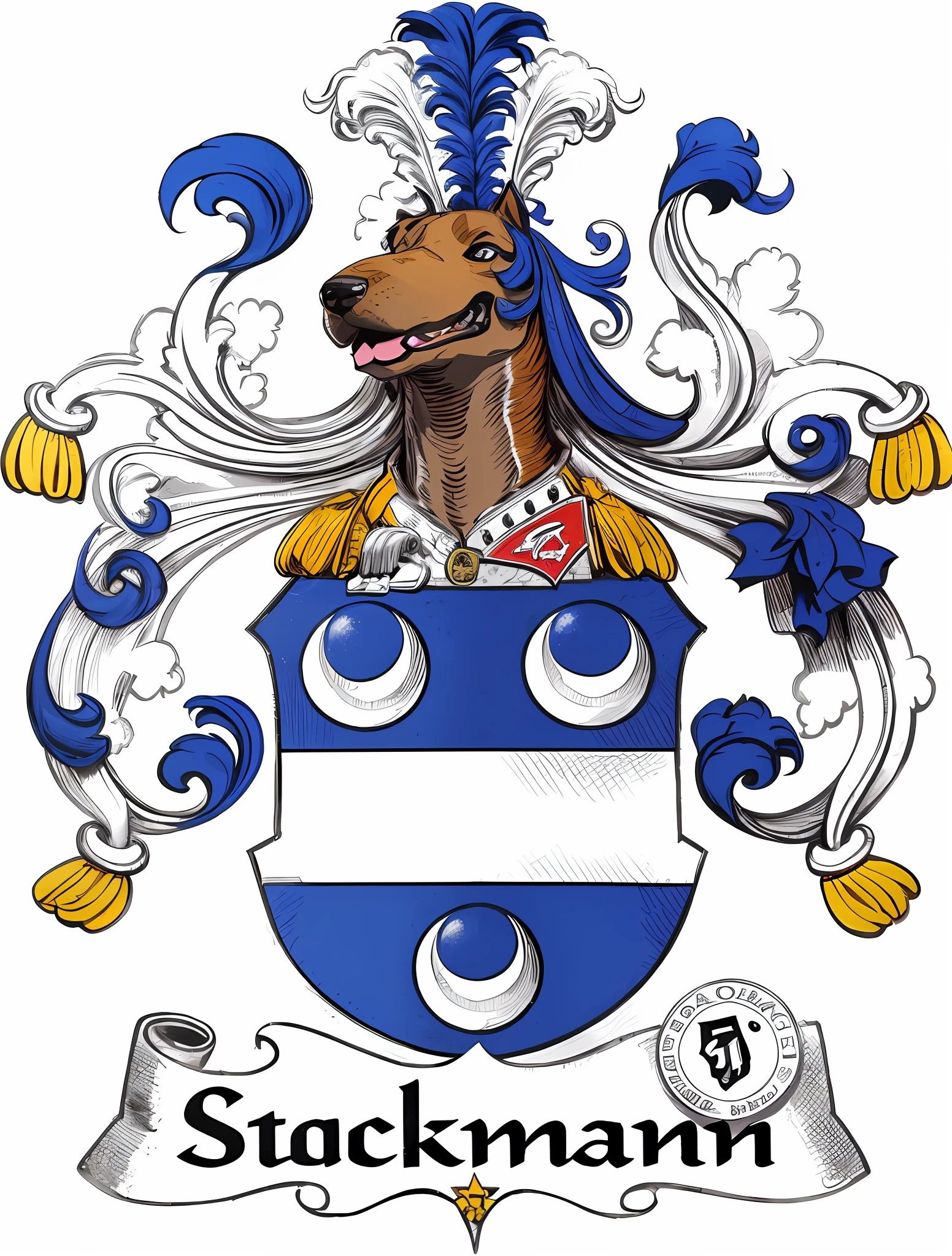 a close up of a dog with a coat of arms on a coat of arms, family crest, coat of arms, carl gustav, by George Barret, Sr., c. r. stecyk iii, guido, gangly arms, by George Barret, Jr., caspar david, gaspar peeter, godray, gertrude, gerald --auto --s2
